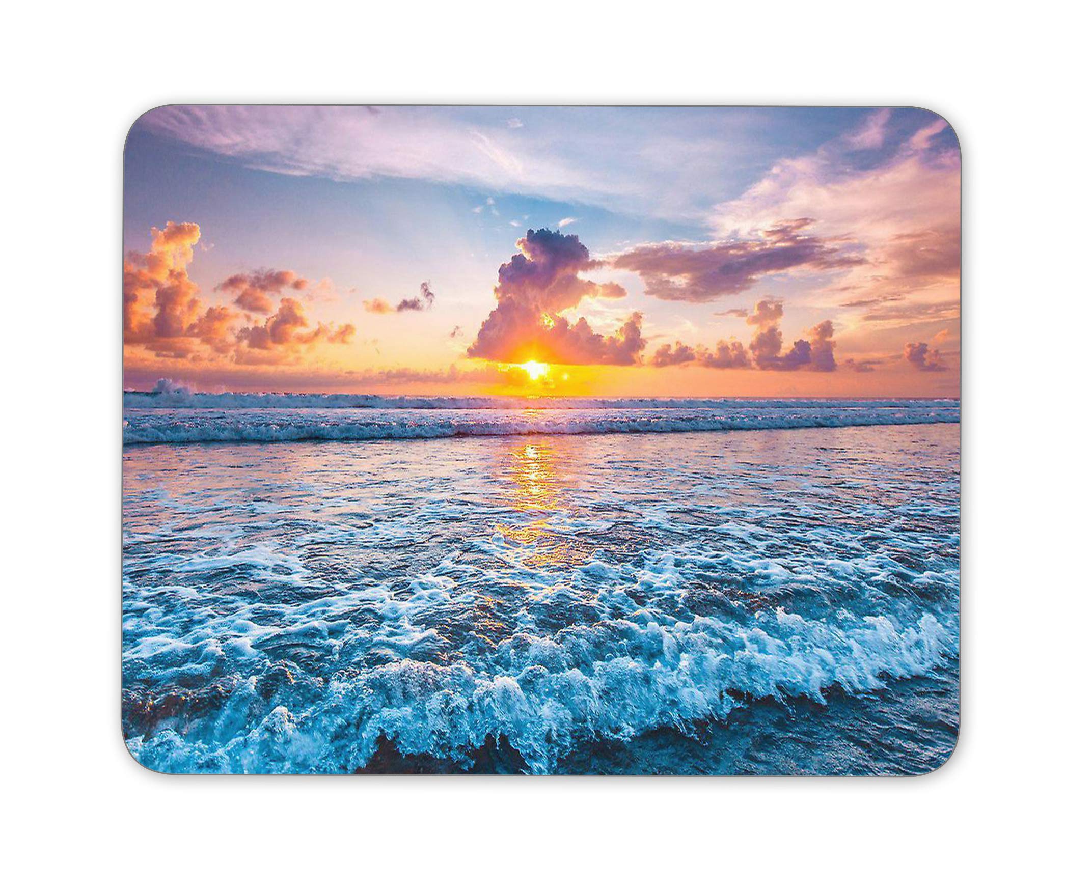 Non-Slip Natural Rubber Office Mouse Pad with Sunset Ocean Design - Large Rectangular Gaming Mouse Mat for Work & PC Gaming