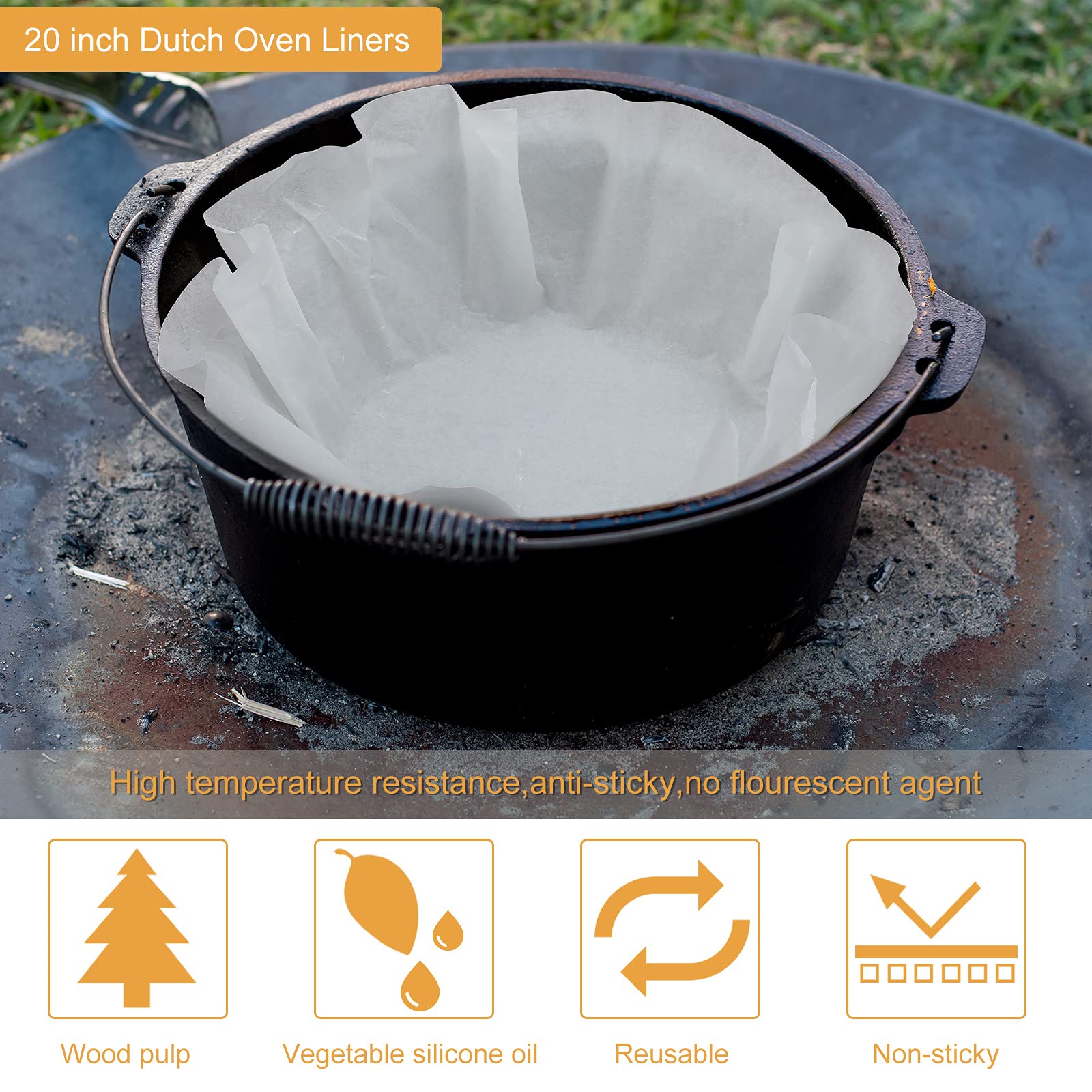 Non-Stick Round Parchment Paper 20 Inches - 40 Pack Disposable Dutch Oven Liners for Baking, Air Fryer, Steaming & BBQ | Perfect for Cakes, Pizzas, Meats & Vegetables | Oven Safe & Eco-Friendly Baking Sheets for Home Cooking & Party Food Prep