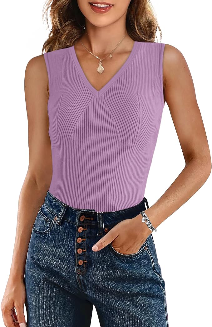 AGSEEM Women's Ribbed Tank Tops - Summer V-Neck Sleeveless Shirts | Casual Wear, Layering, Beach Outfits & Gym Essentials