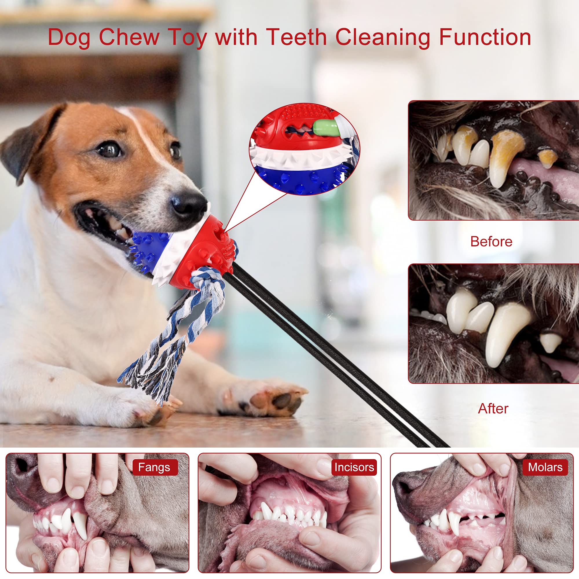 Durable Interactive Tug of War Dog Chew Toy for Aggressive Chewers - Outdoor Squeaky Ball with Molar Bite, Teeth Cleaning & Food Dispenser - Fun Puzzle Toy for Large Dogs - Perfect for Backyard Play, Training & Dental Health