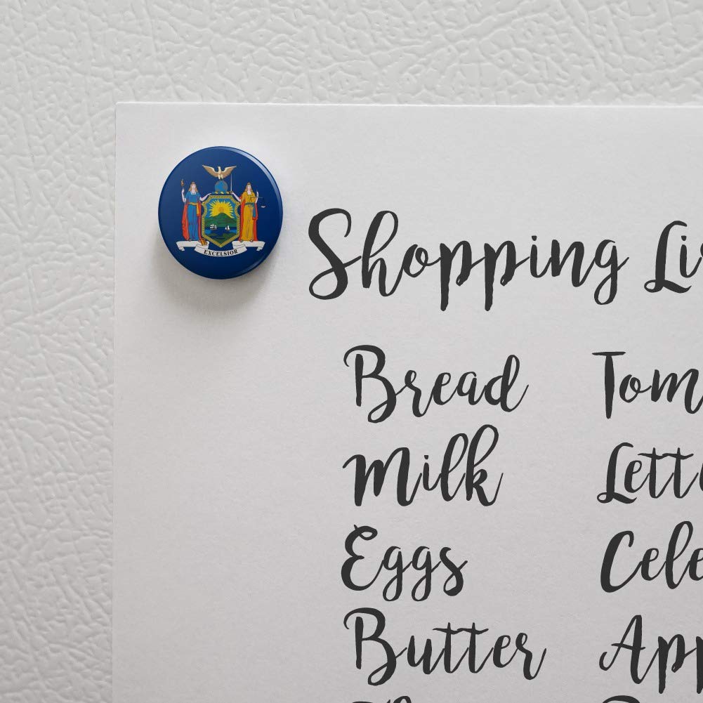 New York State Flag Refrigerator Magnet - Strong Kitchen Fridge Locker Button Decor for Home, Office, Dorm (Perfect for Displaying State Pride & Organizing Notes)
