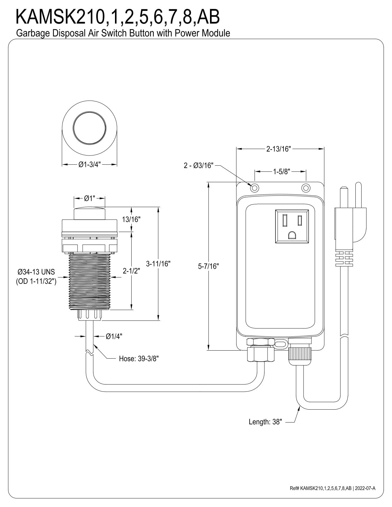 Kingston Brass KAMSK212 Gourmetier Single Outlet Garbage Disposal Air Switch Kit - Polished Brass Finish for Kitchen Sink Waste Disposal System | Easy Installation & Durable Design