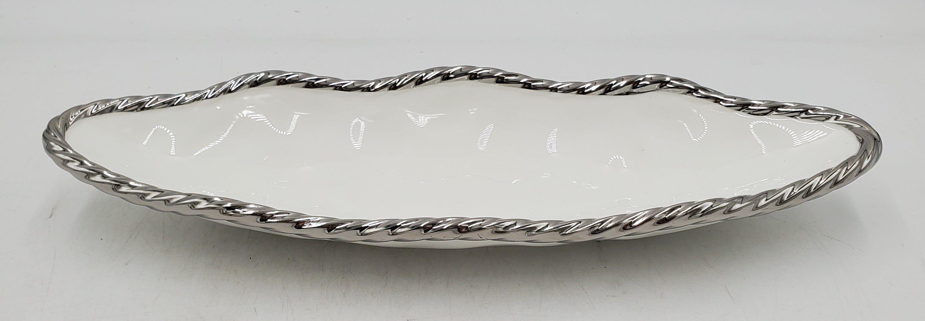14x5 Inch Oval Serving Platter with Silver Rim - Elegant Party Tray for Appetizers, Cheese & Charcuterie Displays - Perfect for Weddings, Holidays & Entertaining