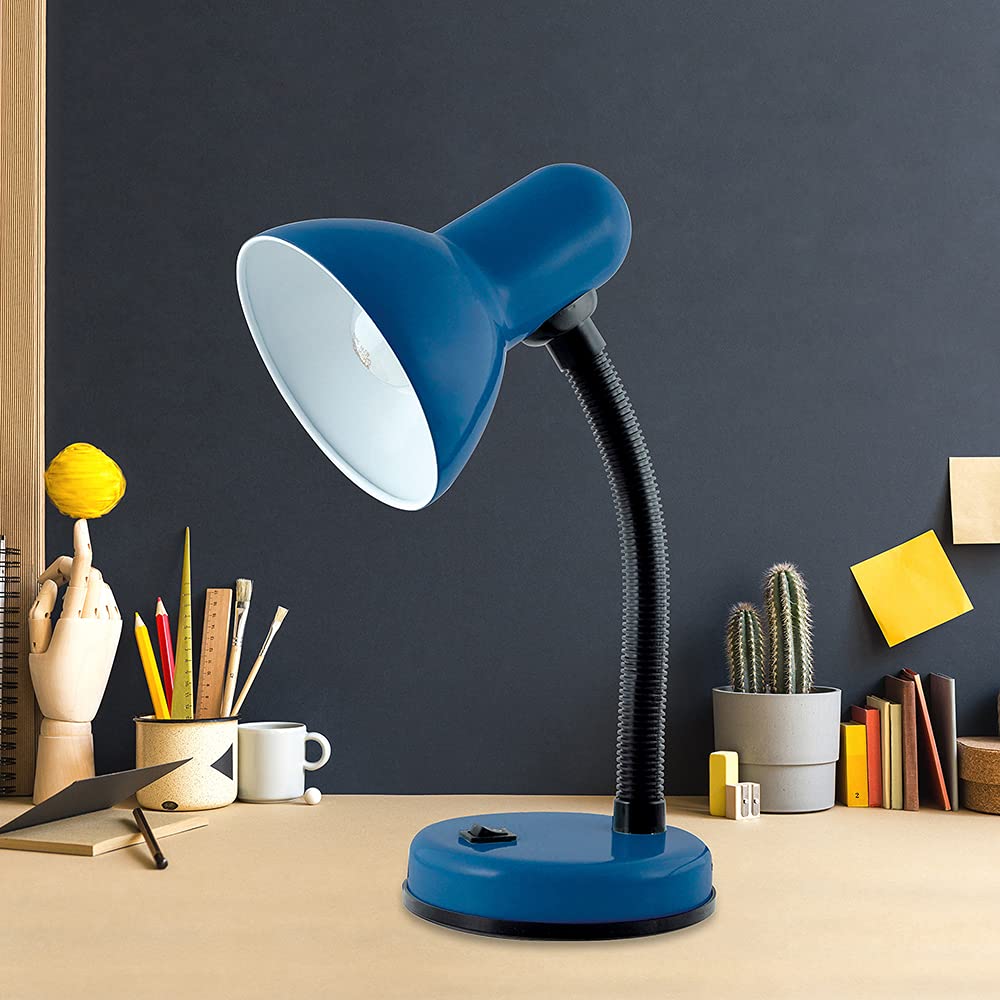 HOMELIFE 35W Classic Flexible Desk Lamp with Adjustable Gooseneck - Built-in On/Off Switch - 34cm Height (L958NB) - Midnight Blue - Perfect for Home Office, Study, Reading & Crafting