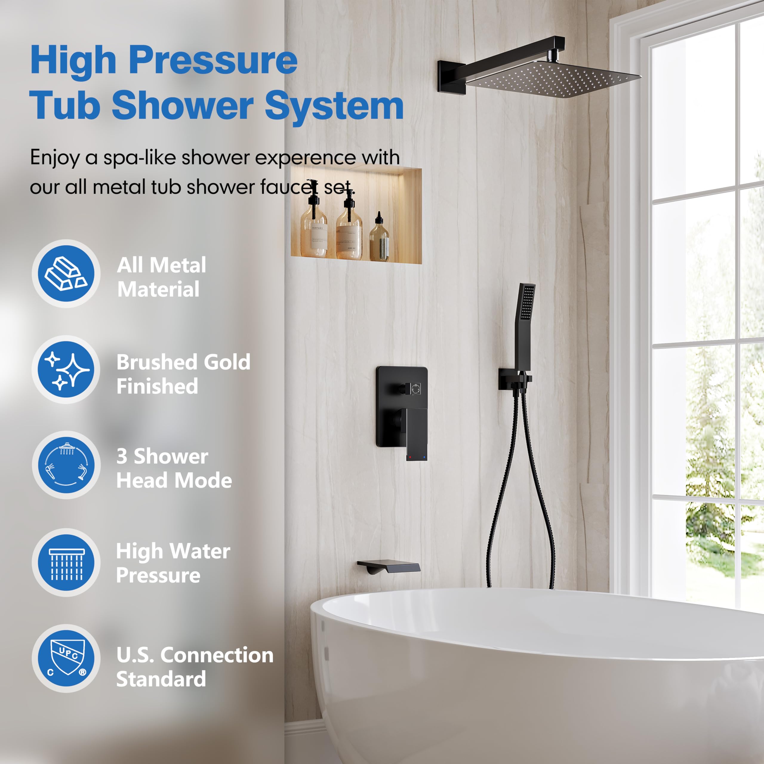 Premium Matte Black All-Metal Shower System with 10