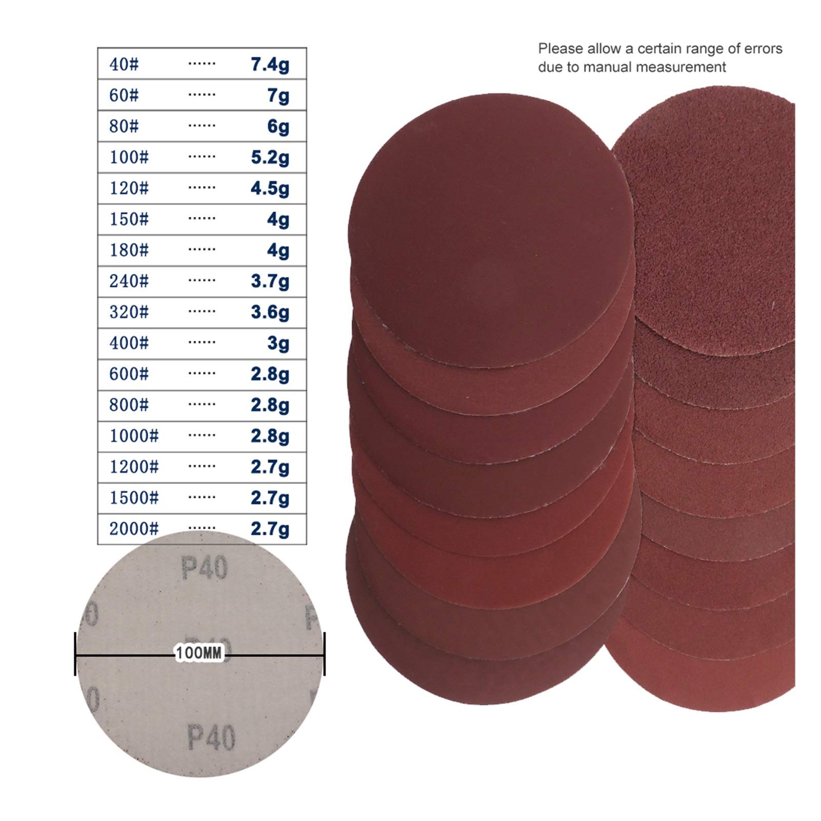 10-Pack 4 Inch (100mm) Hook & Loop Sanding Discs, 60-2000 Grit Coarse to Fine Sandpaper for Polishing, Grinding, and Sanding - Perfect for Woodworking, Metal Finishing, and DIY Projects (1000 Grit Included)
