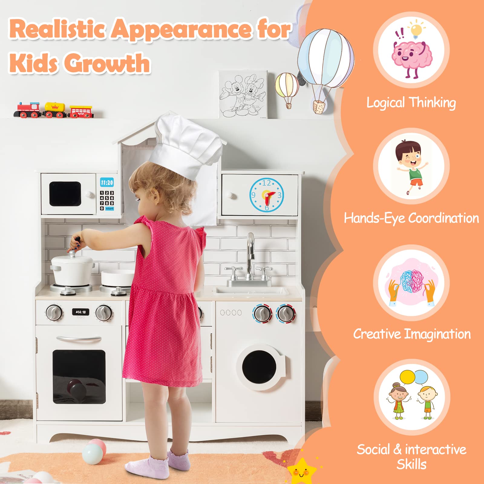 HONEY JOY Kids Wooden Play Kitchen Set - Pretend Cooking Toy for Toddlers, Perfect Gift for Boys & Girls - Indoor Pretend Play