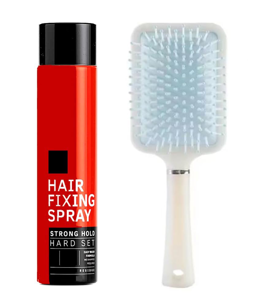 Professional Hair Shining Spray & Fixing Mist for Women - Extreme Hold, Long Lasting, Extra Shine for All Hair Styles - Includes 1 Paddle Hair Brush (420ml) - Perfect for Daily Styling, Special Occasions & Salon-Quality Results at Home