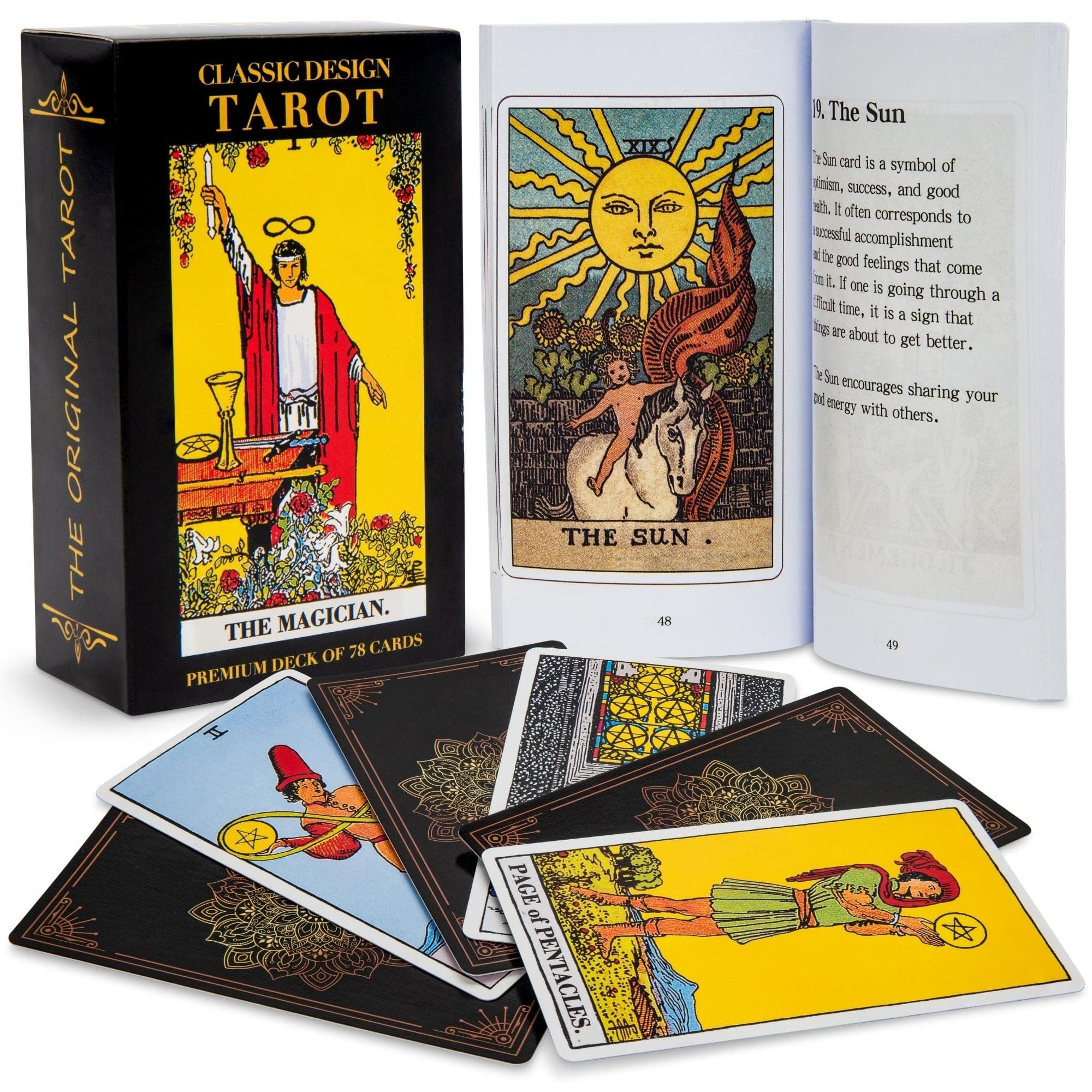 78 Classic Tarot Cards Set with Guidebook - Beginner to Advanced Fortune Telling Game | Durable Black Tarot Deck for Divination, Meditation & Spiritual Growth