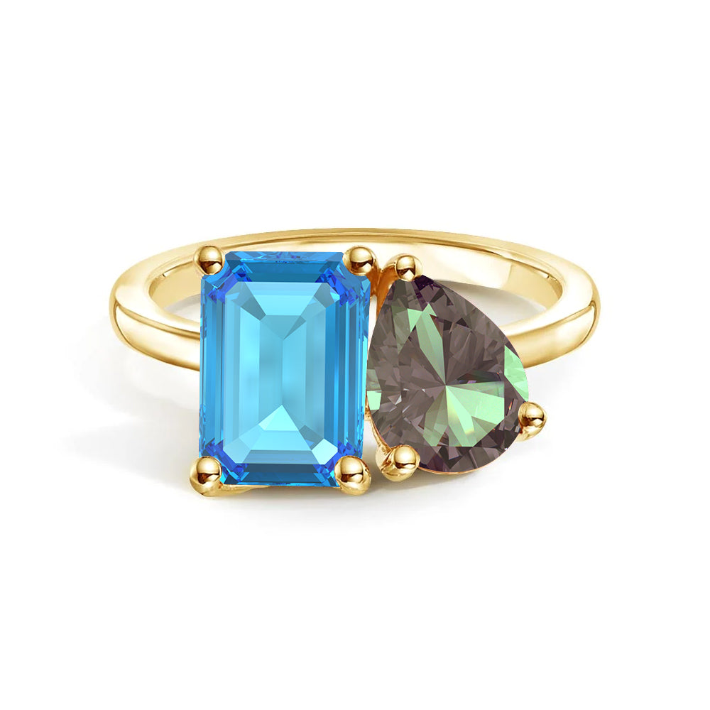 Personalized Toi et Moi Blue Topaz Birthstone Ring for Women - Custom Anniversary Jewelry Gift for Her - Perfect for Valentine's Day, Engagement & Romantic Occasions