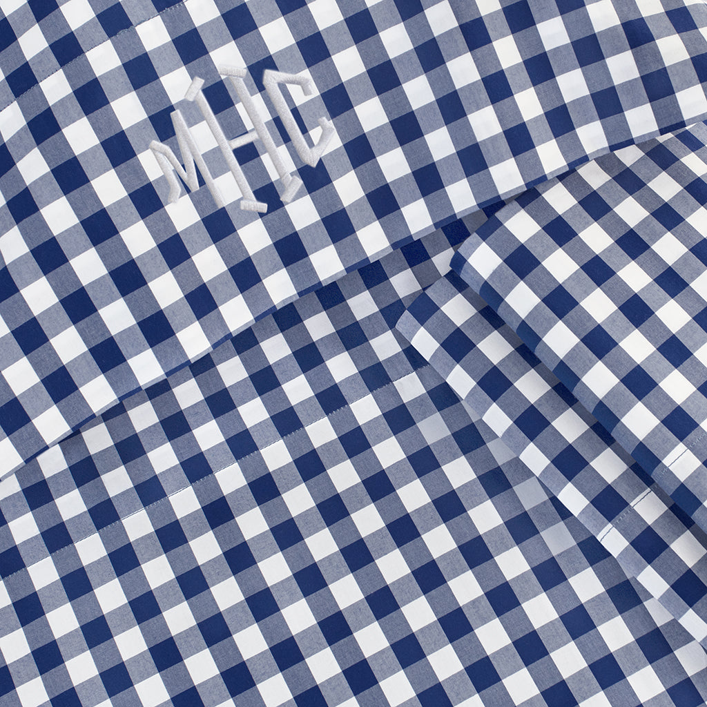 Premium Navy Blue Small Gingham Flat Sheet - 100% Cotton Soft Bed Sheet for Twin Size - Perfect for Kids' Rooms, Dormitories & Guest Bedrooms