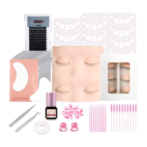 Professional DASSEN Lash Extension Kit - Complete Eyelash Extension Supplies with Silicone Practice Head, Removable Eyelids, Glue, Tweezers & Lashes | Perfect for Salon Professionals & Beginners | At-Home & Professional Eyelash Extension Practice