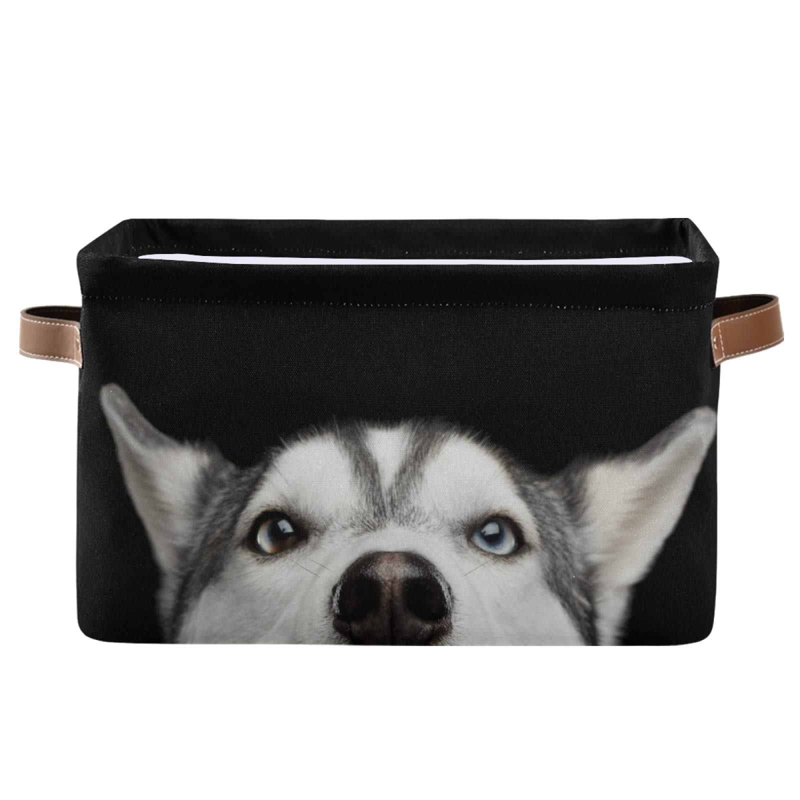 Foldable Fabric Storage Bin with Handle - Collapsible Husky Dog Design Storage Basket, Large 15x11x9.5 Inch Storage Cube for Home Organization, Closet, Shelves & Pet Supplies Storage | Perfect for Bedroom, Nursery & Laundry Room