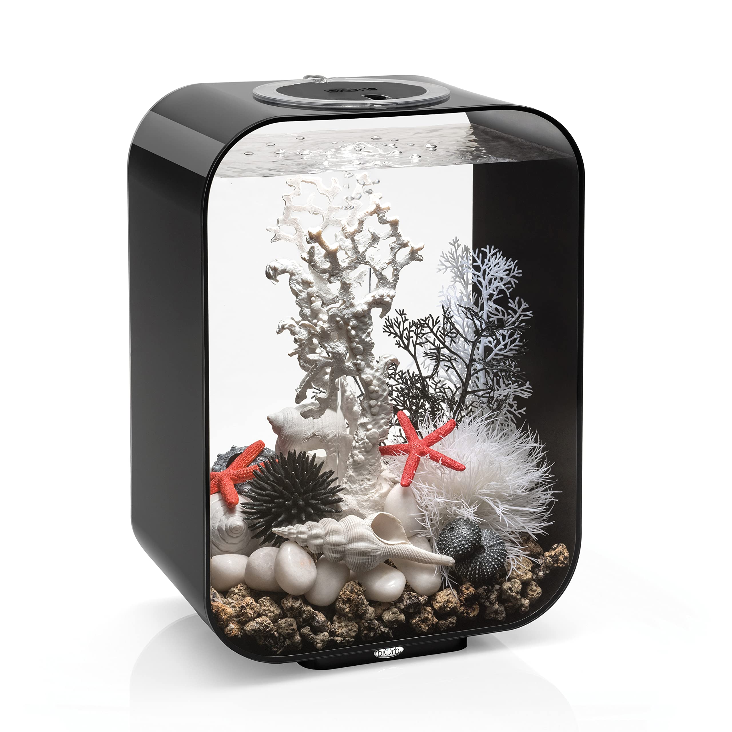 biOrb Life 15 Acrylic 4-Gallon Aquarium with White LED Lights - Modern Compact Fish Tank for Tabletop or Desktop Display in Black - Perfect for Home, Office Decor or Small Space Aquascaping