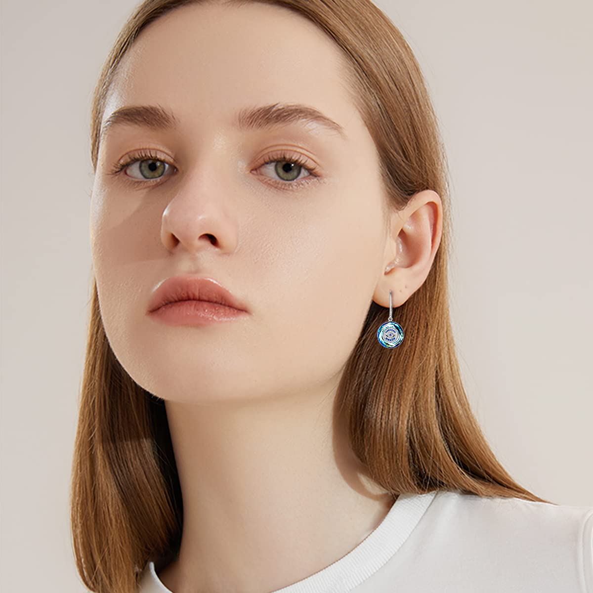 PEIMKO Sterling Silver Evil Eye Leverback Earrings with Crystal - Round Good Luck Protection Jewelry for Women - Perfect for Everyday Wear, Gift Giving & Spiritual Protection