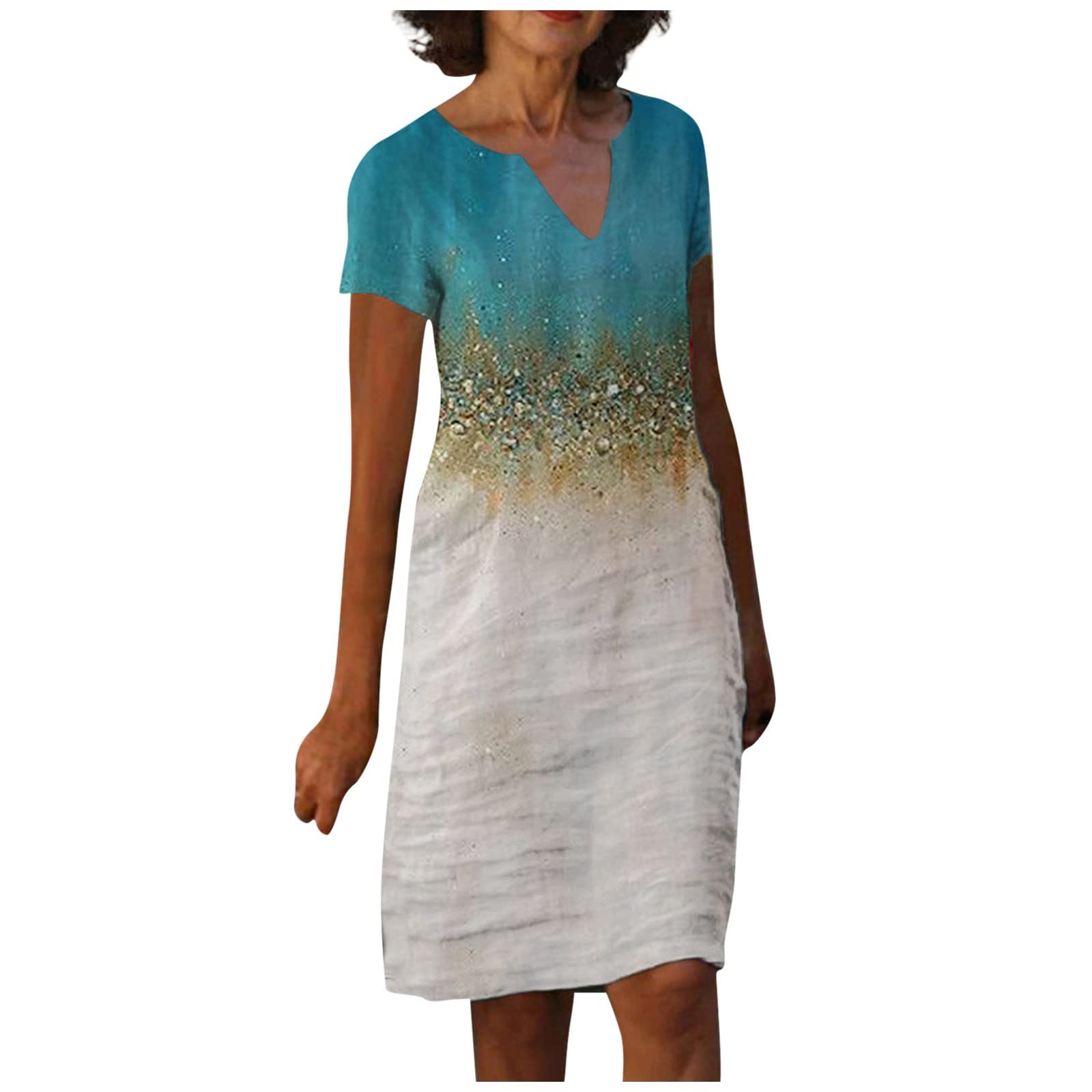 African Dashiki Dresses for Women - Boho Linen Caftan Summer Midi Dress with Floral Print & Half Sleeves | Perfect for Beach Vacations, Cultural Events & Boho Fashion