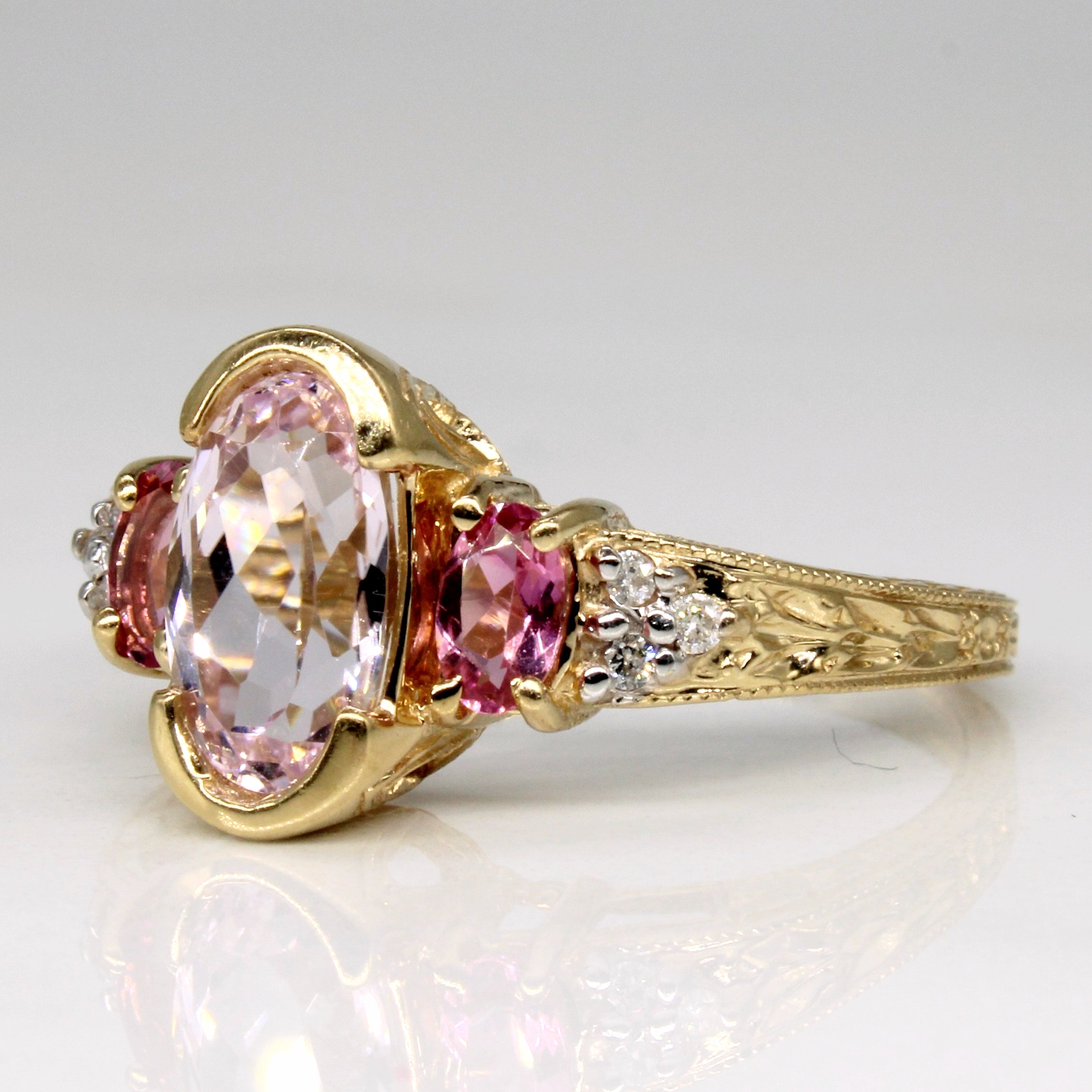 1.89ctw Kunzite & Tourmaline Three Stone Ring - Size 7 | Elegant Gemstone Jewelry for Women | Perfect for Engagement, Anniversary & Special Occasions