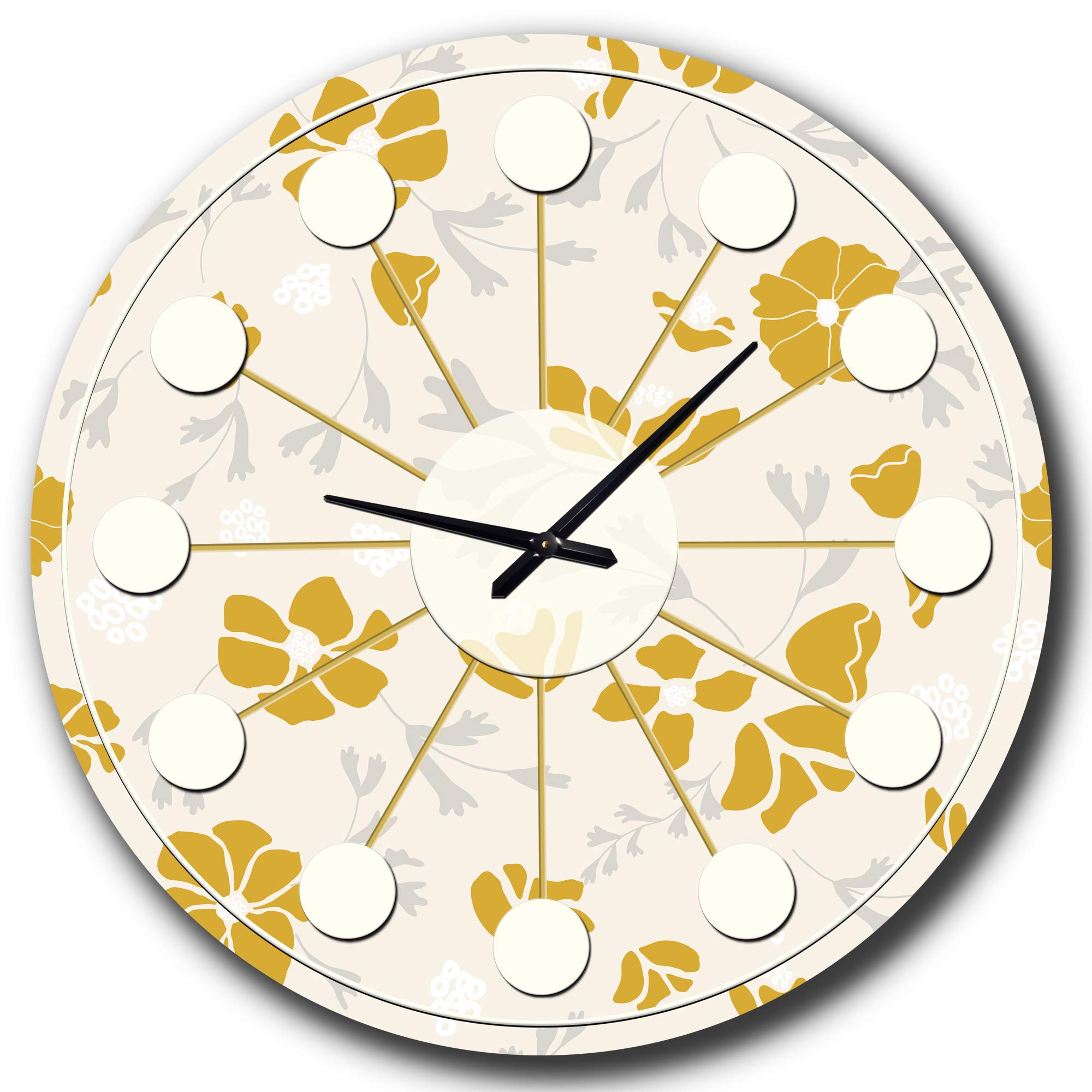 Designart Retro Hand-Painted Poppies III Mid-Century Modern Round Wall Clock - Vintage Floral Metal Wall Art for Living Room, Bedroom, Office Decor | Perfect for Farmhouse, Boho & Retro Home Interiors