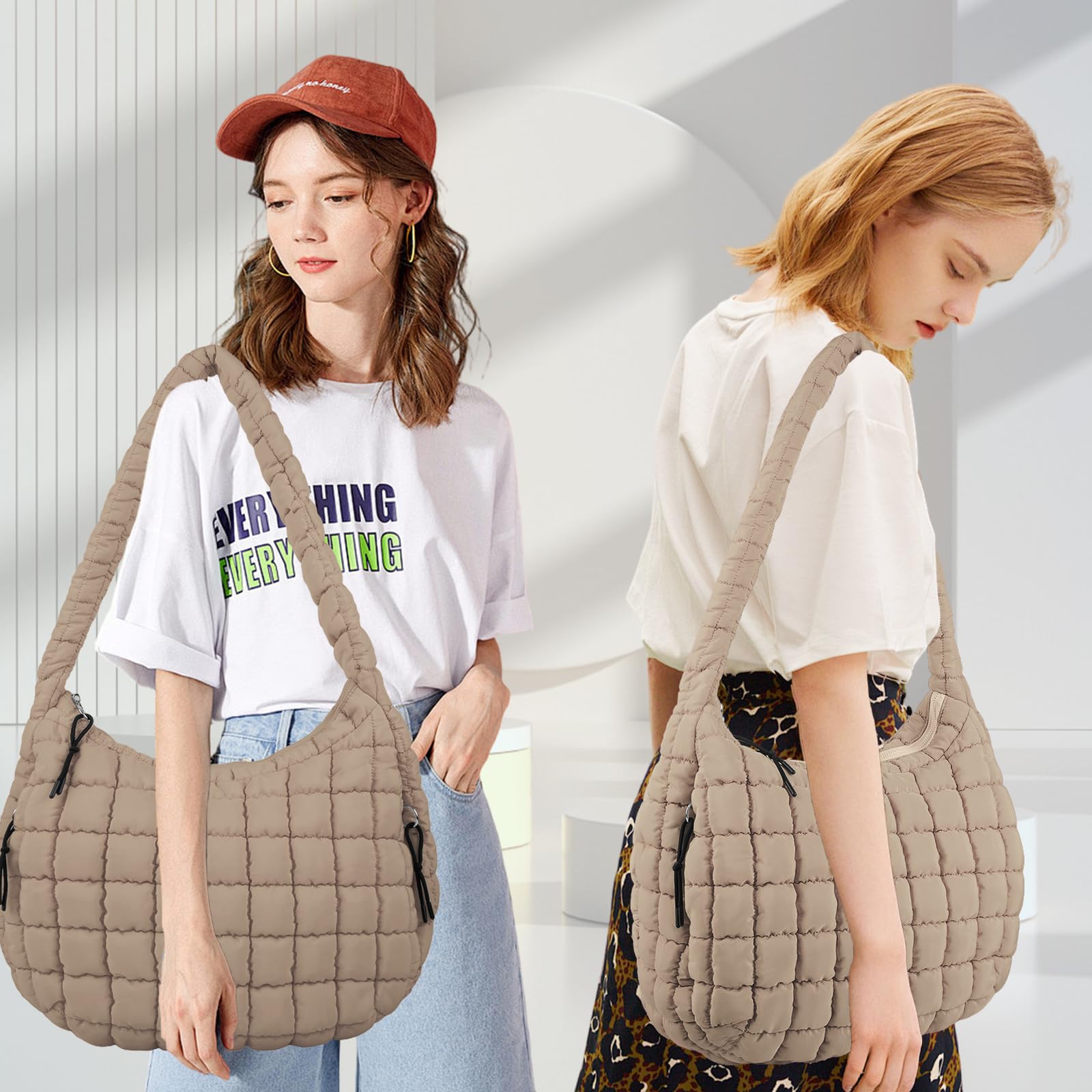 Quilted Puffer Crossbody Bag for Women - Large Lightweight Tote Shoulder Bag with Padding, Hobo Carryall Purse for Gym, Work & Travel | Casual Outfits, Daily Commute & Shopping