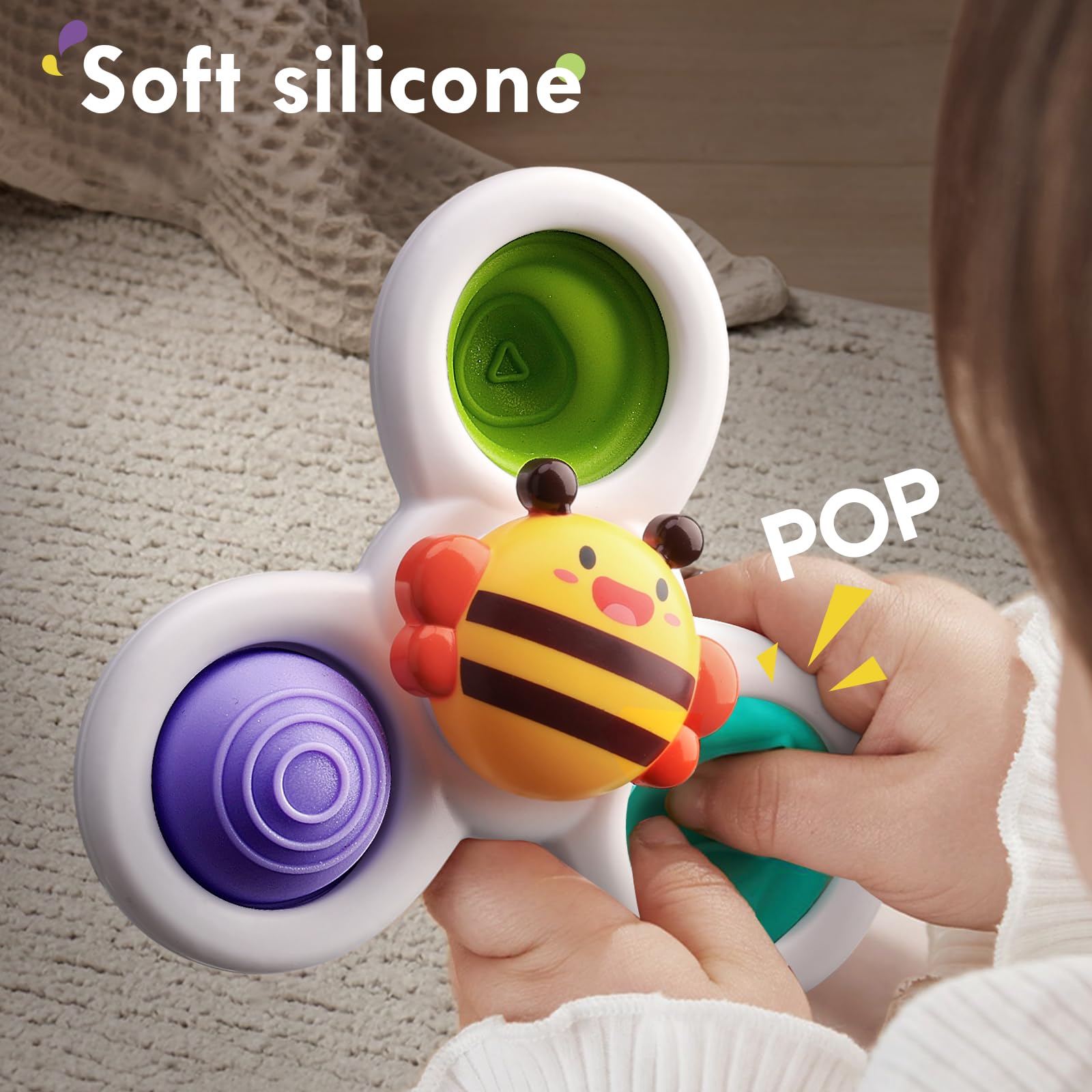 ALASOU 3PCS Pop Suction Cup Spinner Toys for Toddlers 1-3 Years - Sensory Baby Bath Toys & Novelty Spinning Tops for 1-2 Year Old Boys Girls - Perfect 12-18 Months Birthday Gift for Infants | Fun Bath Time, Sensory Play & Early Learning Activity