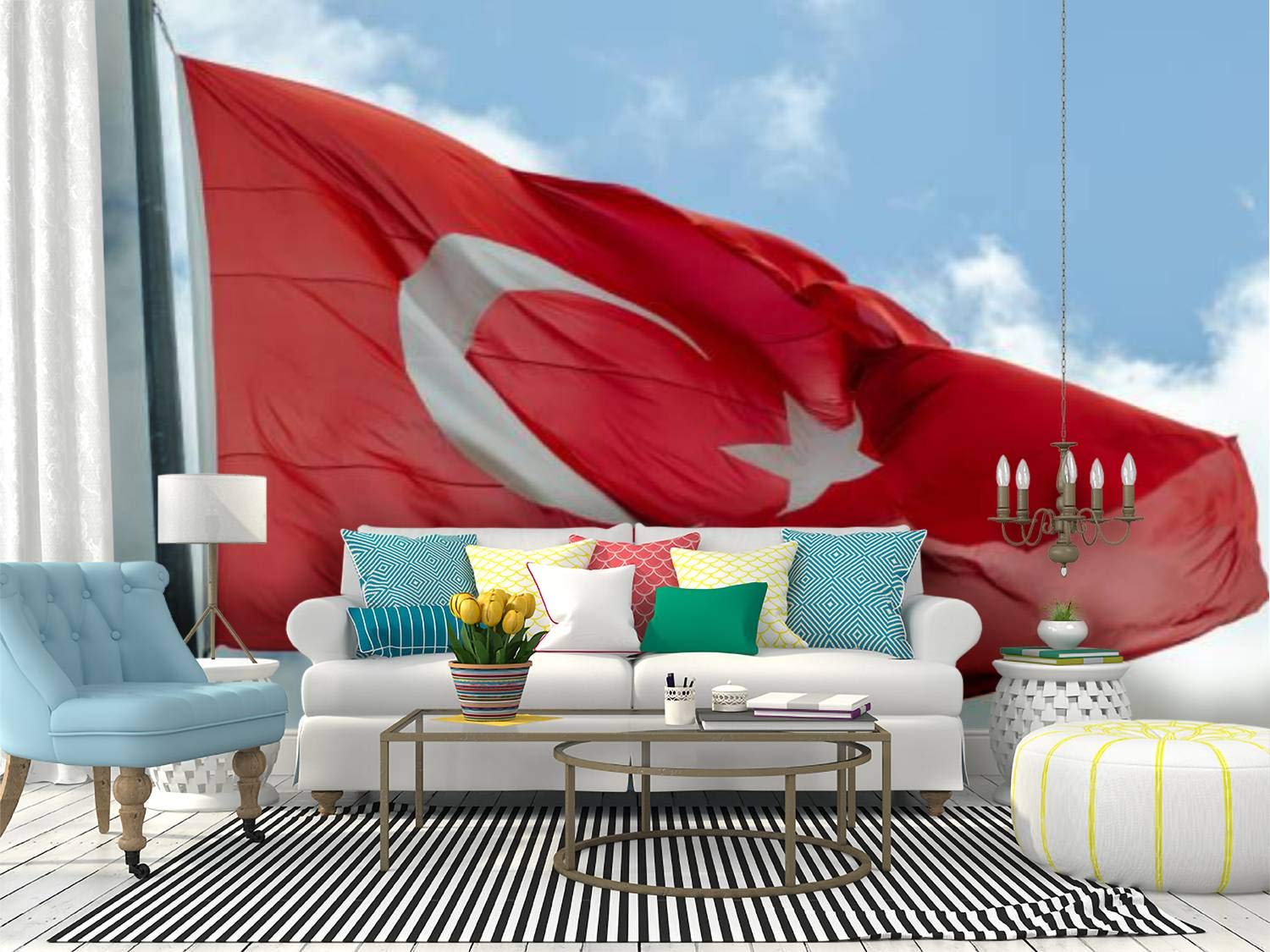 SKIWA Turkish Flag Self-Adhesive Wallpaper Roll - Removable Peel and Stick Wall Mural for Home Decor | Perfect for Bedroom, Living Room & Office Wall Covering