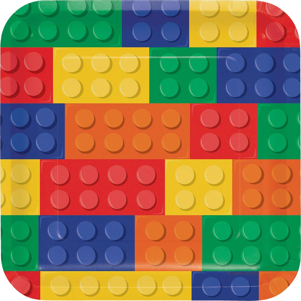 16ct Kids Building Blocks Birthday Party Plates - 9 Inch Large Size Disposable Pizza Plates for Boys & Girls - Perfect for Birthday Parties, Pizza Nights & Family Gatherings