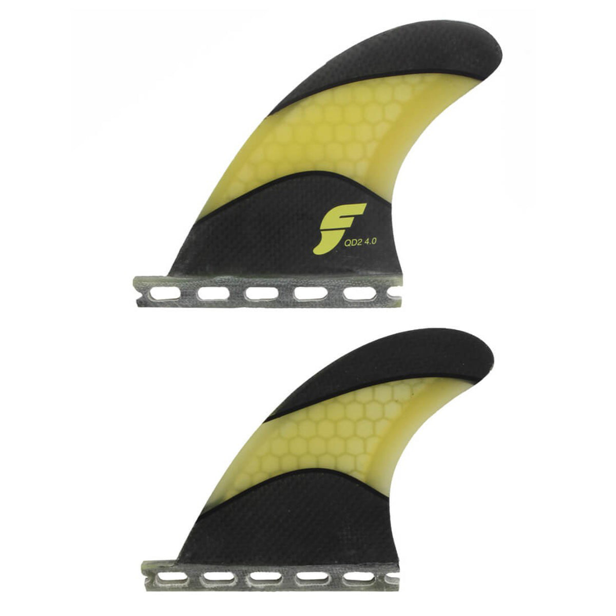 FUTURES QUAD REAR QD2 4.0 Techflex Fin Pair Carbon/Yellow Medium - High Performance Surfboard Fins for Waves & Competition