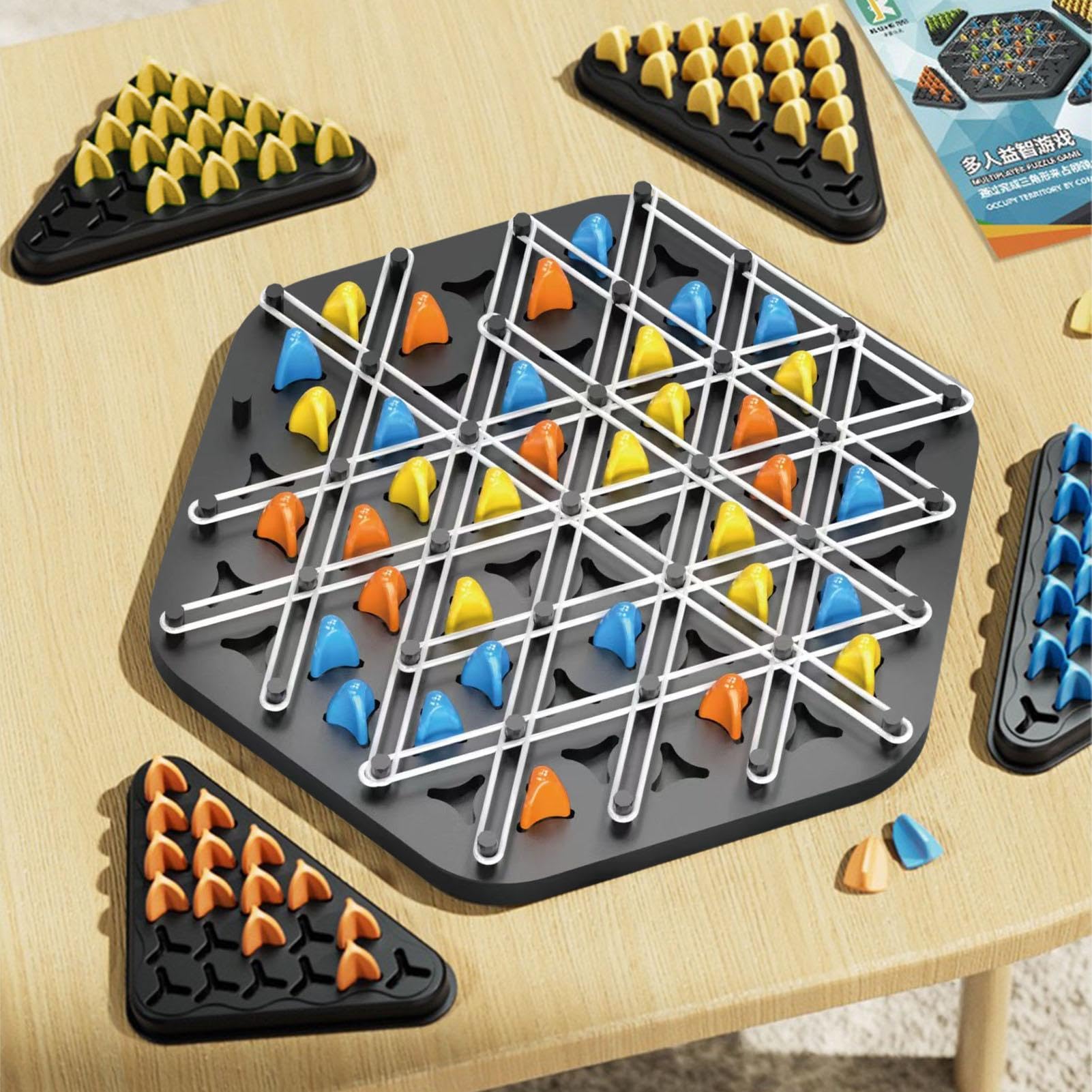 Triggle Game - Chain Triangle Strategy Board Game for 2-4 Players, ABS Plastic Peg Game with Elastic Bands, Fun Family Party & Travel Game for Adults and Kids - Perfect for Game Nights, Road Trips and Classroom Activities