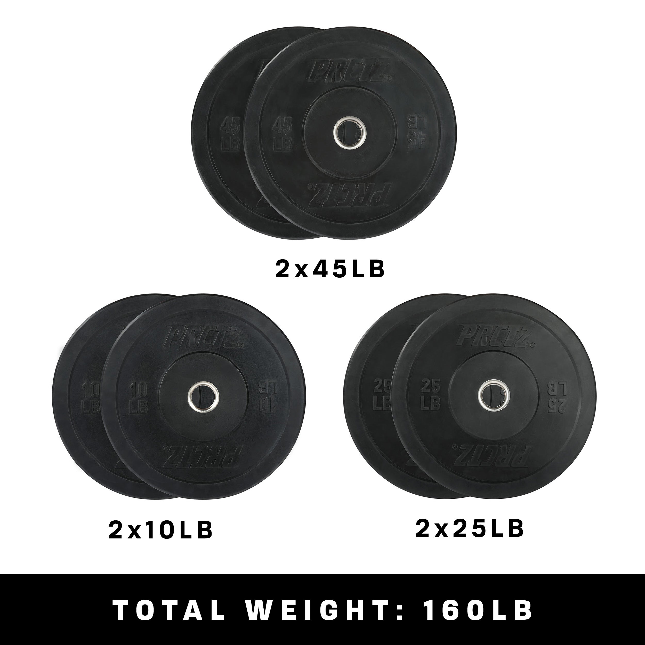PRCTZ 160 lb Rubber Bumper Weight Plate Set - 2