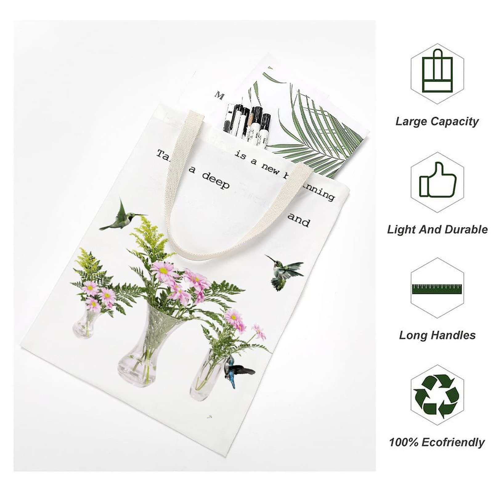 Stylish Canvas Tote Bag for Women - Garden Themed Hummingbird Design Custom Shopping Bag | Perfect for Beach, Work, Teachers & Everyday Use | Durable & Fashionable Carryall