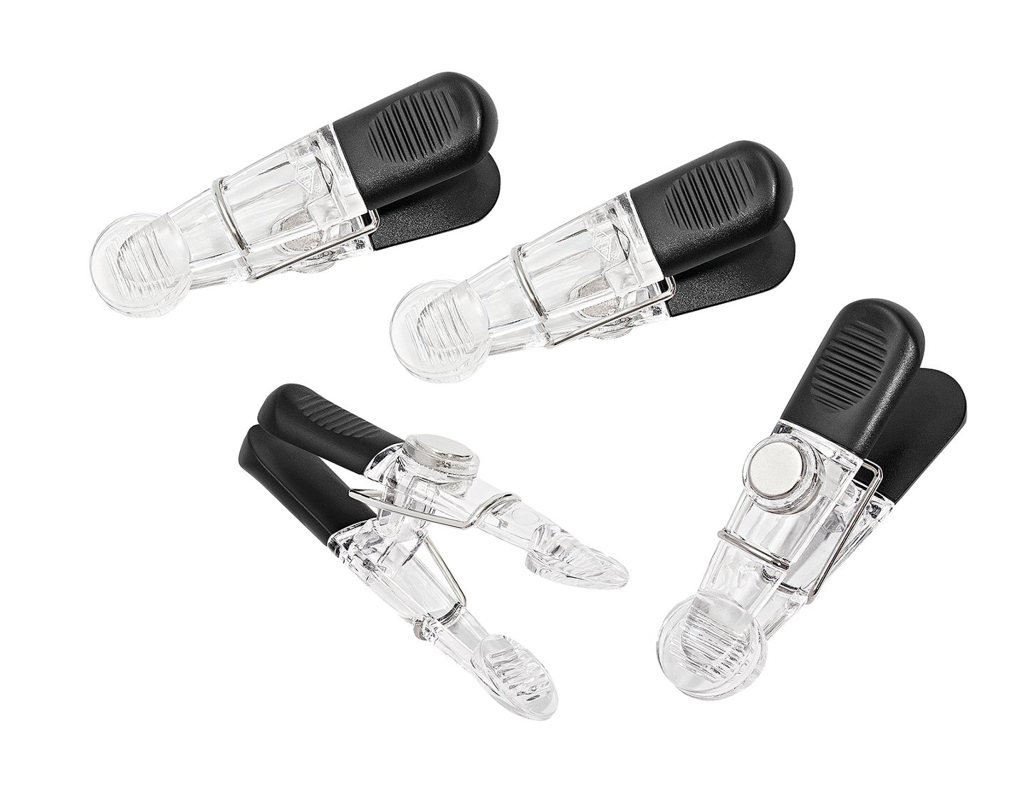6422016 - Strong Hold Glossy Magnet Holder Plastic Ribbed Grip Brush Set - Clear/Black - Perfect for Salon, Makeup Artists & Home Hair Styling