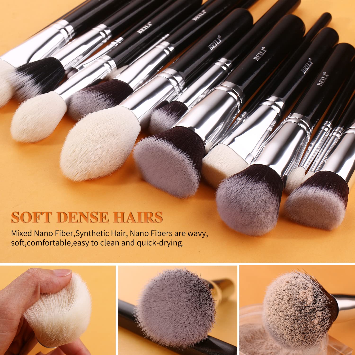 BEILI 42-Piece Premium Makeup Brush Set - Synthetic & Goat Hair Blending, Foundation, Powder, Blush, Concealer & Eyeshadow Brushes with Travel Case (Black) | Perfect for Professional Makeup Artists & Beginners at Home or On-The-Go