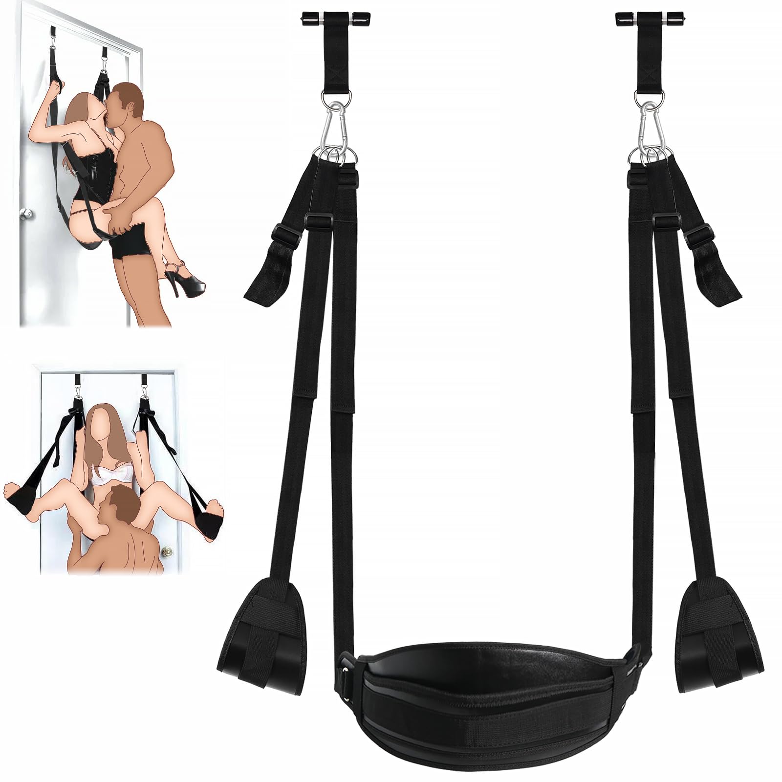 BDSM Door Sex Swing with Seat - Adjustable Leather Bondage Swing for Couples, Supports 300lbs - Perfect for Bedroom, Spice Up Your Love Life & Kinky Adult Play