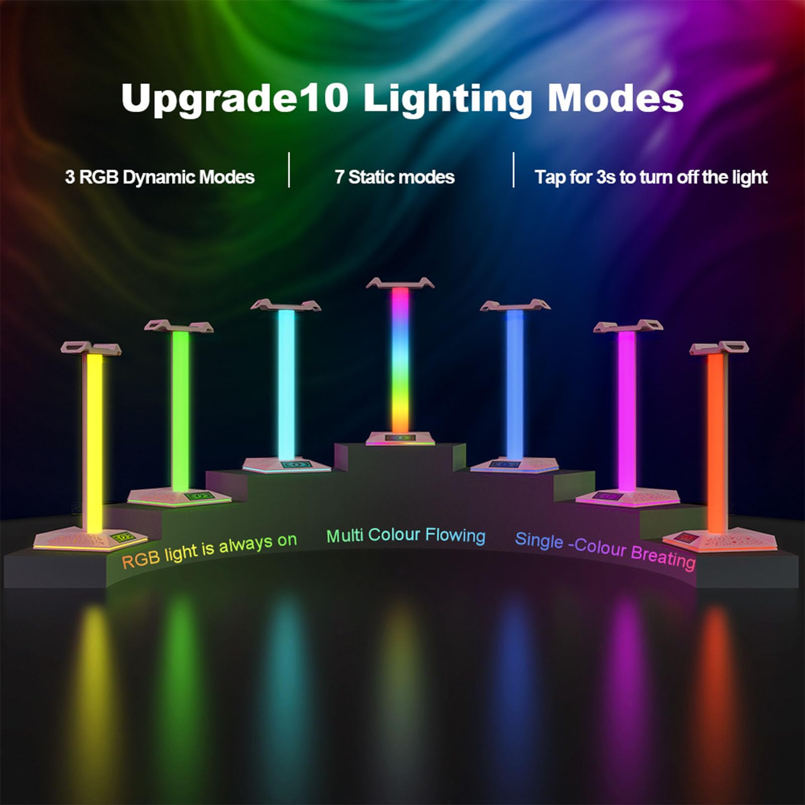 RGB Gaming Headset Stand with 10 Lighting Modes | USB Charging Headphone Holder | Professional Cool LED Display for Gaming Setup & Desk Organization | Perfect for Gamers & Streamers
