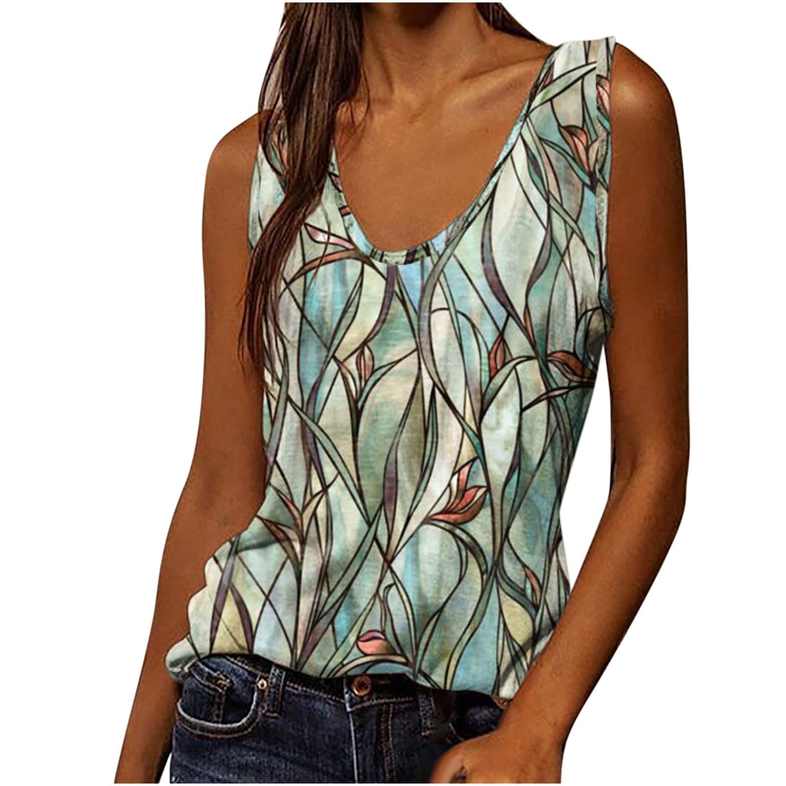 Women's Cute Summer V-Neck Tank Tops - Plus Size Printed Casual Sleeveless Tee Shirts for Beach, Vacation & Everyday Wear