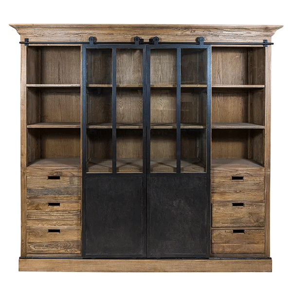 Rustic Barn Sliding Door Double Cabinet - Farmhouse Style Kitchen Storage for Pantry & Laundry Room Organization