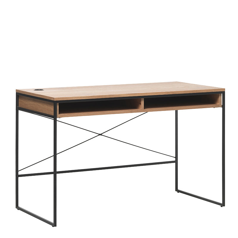 RIVOLI 47 Inch Study Desk - Natural Oak & Black Finish, Modern Writing Desk for Home Office, Dorm Room, or Small Spaces
