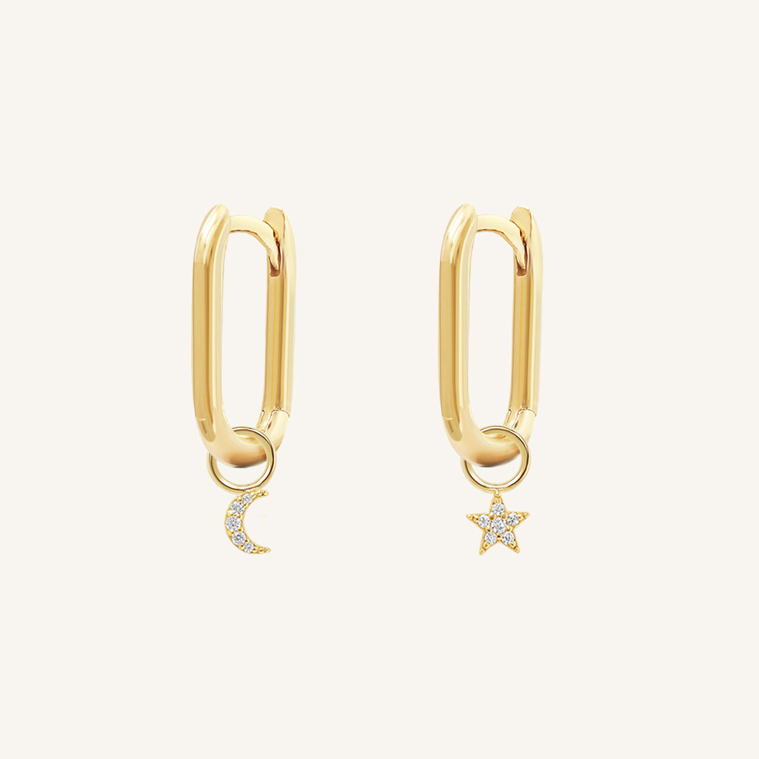 Astro Star Moon Rectangle Hoops Earrings for Women - Trendy Celestial Jewelry for Everyday Wear & Special Occasions