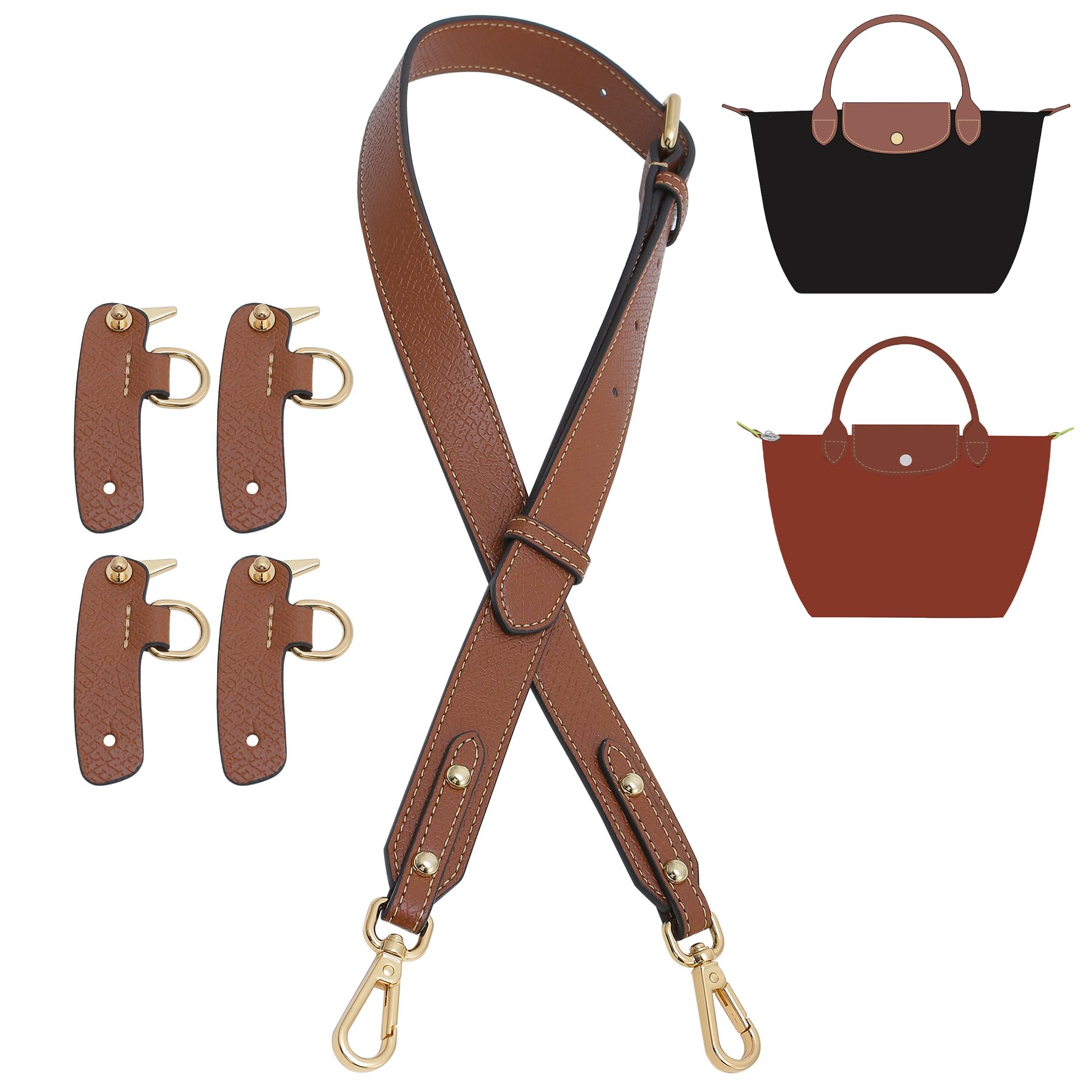 Upgraded 4-Buckle Leather Purse Strap Replacement for Longchamp S/M/L Bags | Anti-Slip Adjustable Shoulder Strap 34-41