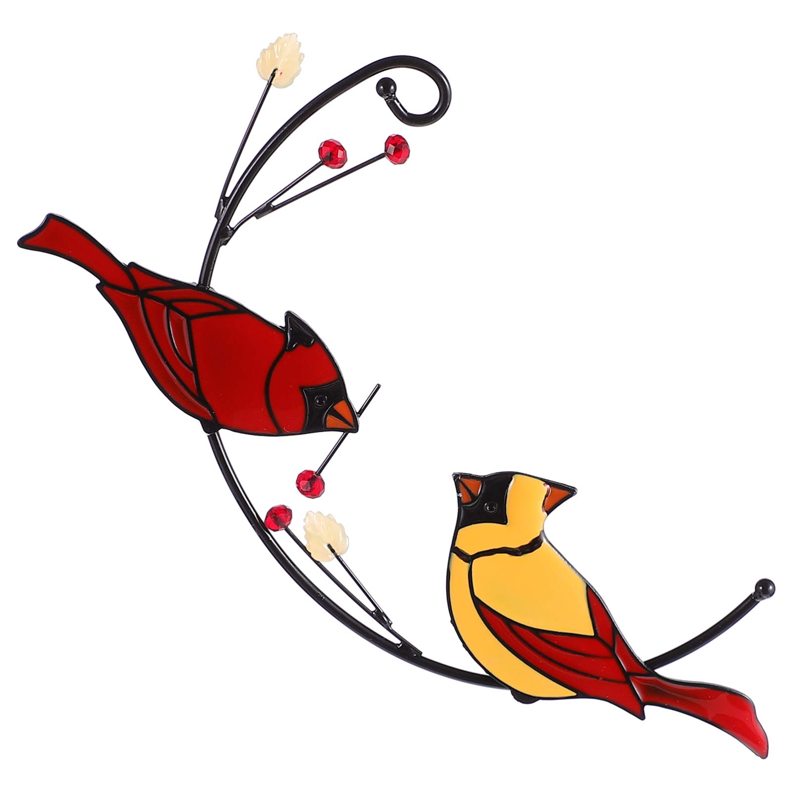 Vintage Metal Bird Wall Art Sculpture - Handcrafted Glass & Iron Garden Decor, Rustic Home Hanging Ornament (Red) - Perfect for Patio, Living Room & Outdoor Wall Decoration