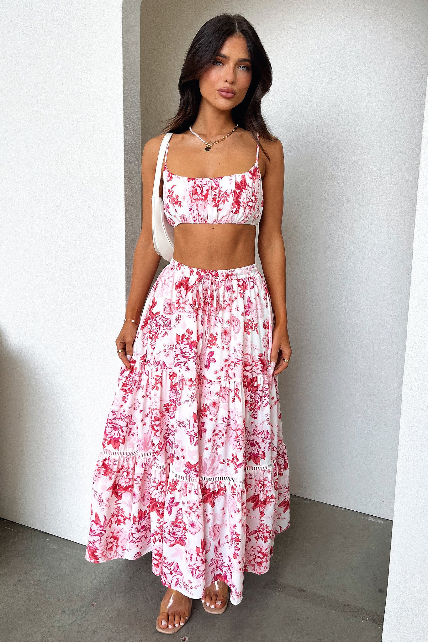 Kei Maxi Skirt - Floral Print Pink & Red Long Skirt for Women | Boho Summer Beach Dress, Vacation Outfit, Casual Elegant Fashion