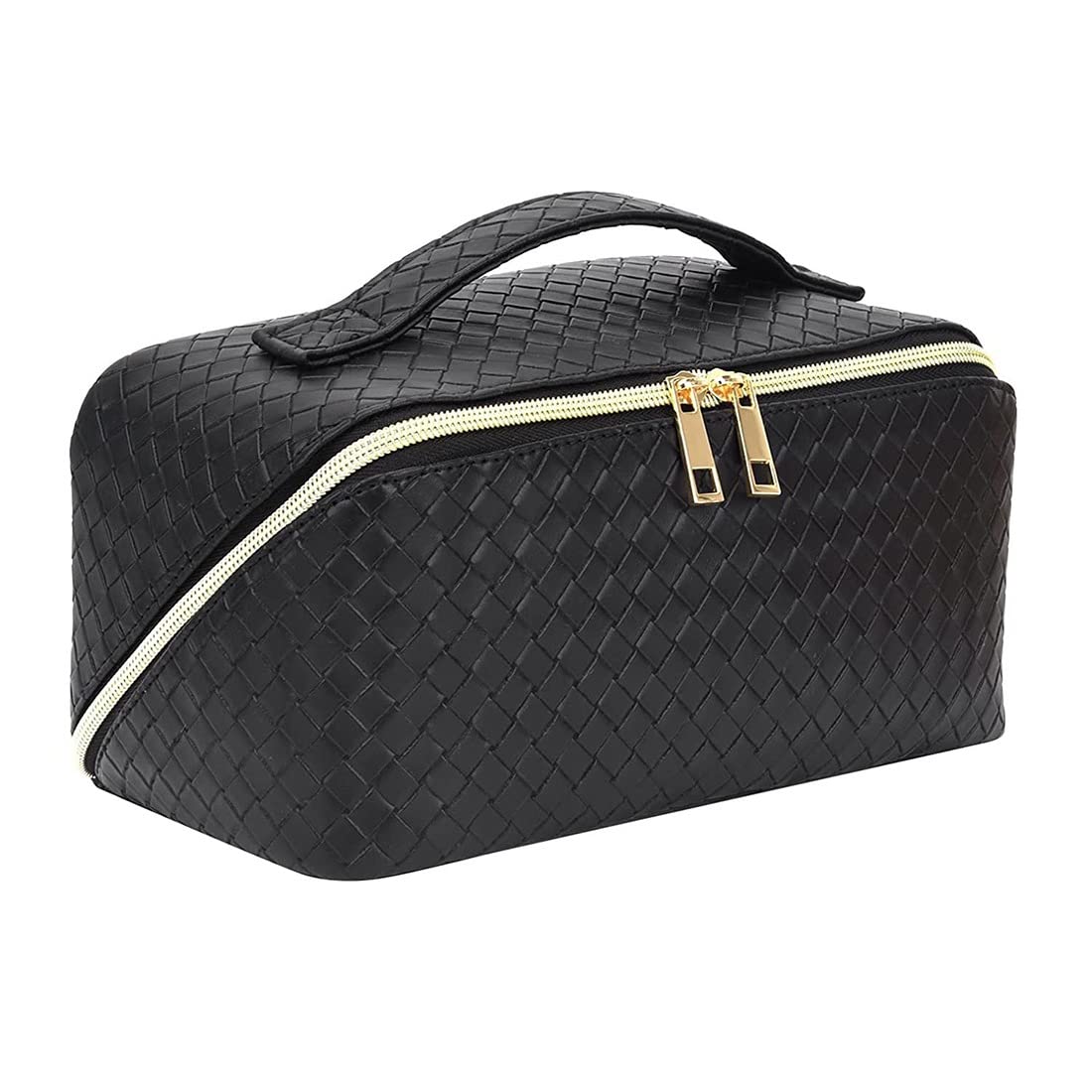 Large Waterproof Travel Makeup Bag with Gold Zipper - Perfect for Toiletries & Cosmetics Organizer
