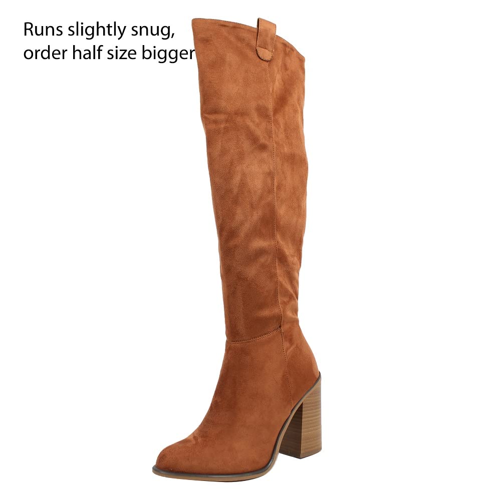Women's Knee High Faux Suede Boots with Stacked Heel - Stylish & Comfortable for Fall, Winter, Office & Casual Outfits