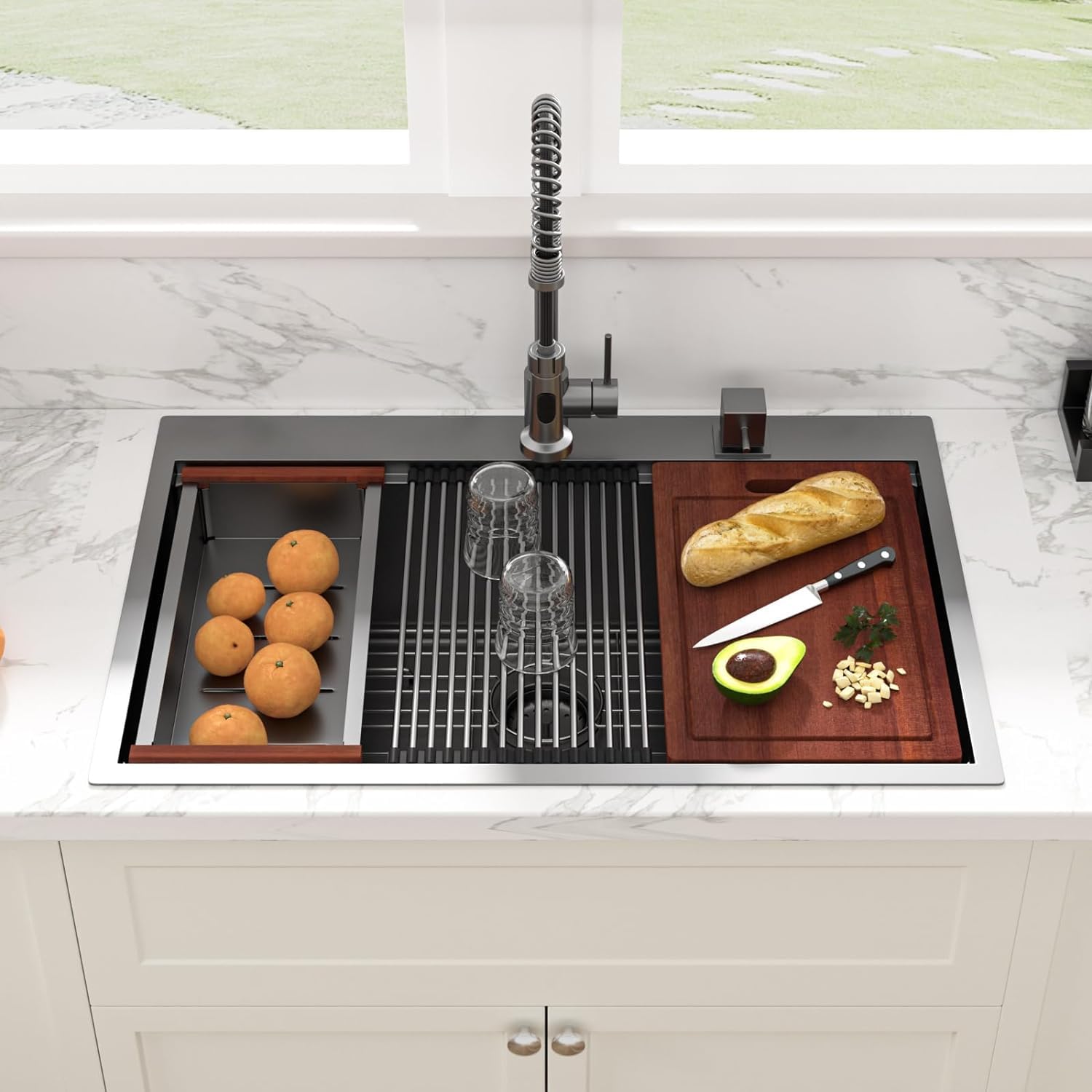 33 Inch Black Drop-In Kitchen Sink Workstation - 16 Gauge Stainless Steel Topmount Sink with Deep Single Bowl | Perfect for Food Prep, Dishwashing & Small Kitchen Spaces