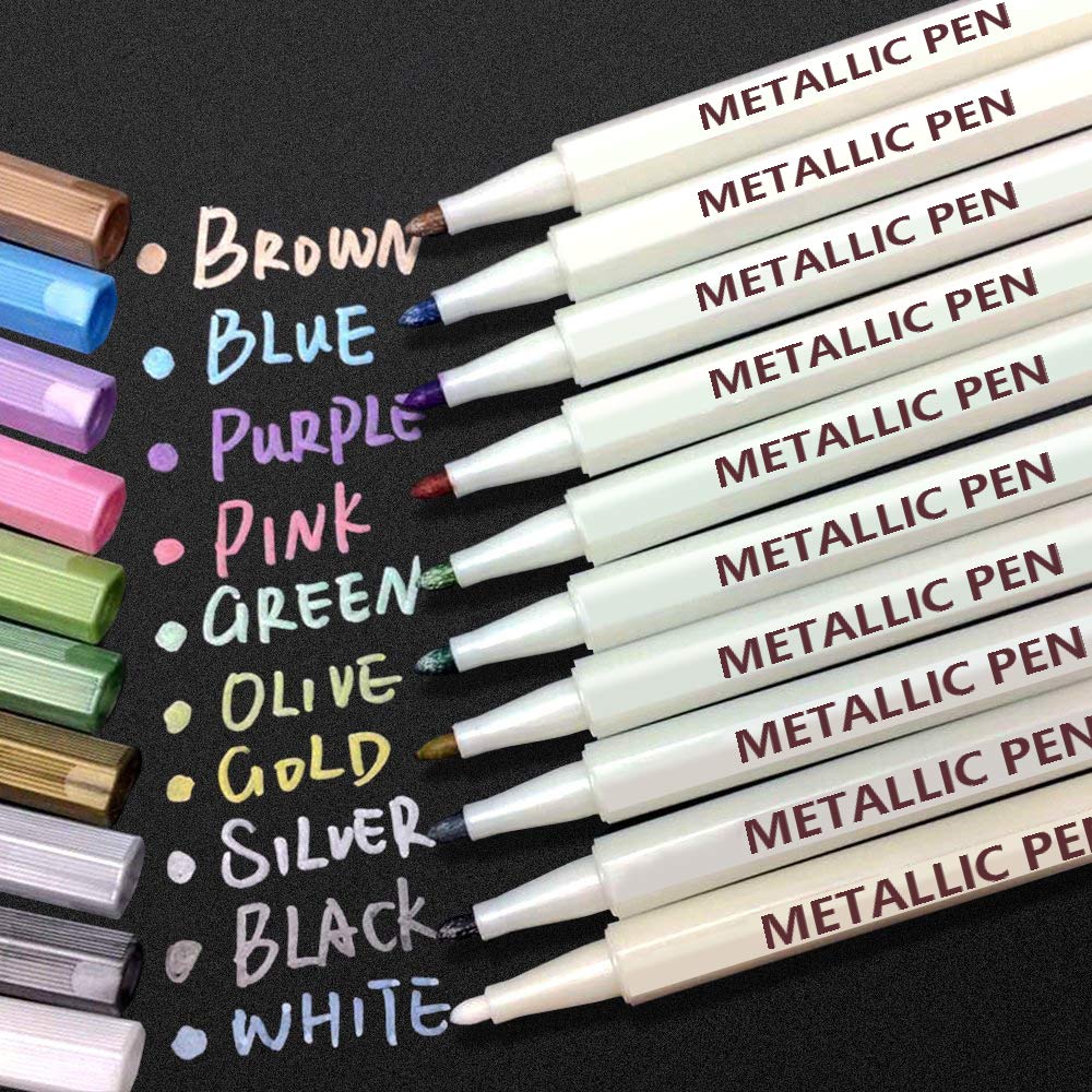 APOGO Metallic Marker Pens Set - Gold & Colorful Scrapbook Pens for Black Paper, DIY Card Making, Photo Albums, Glass, Metal & Wood - Perfect for Scrapbooking, Art Projects & Crafting Supplies