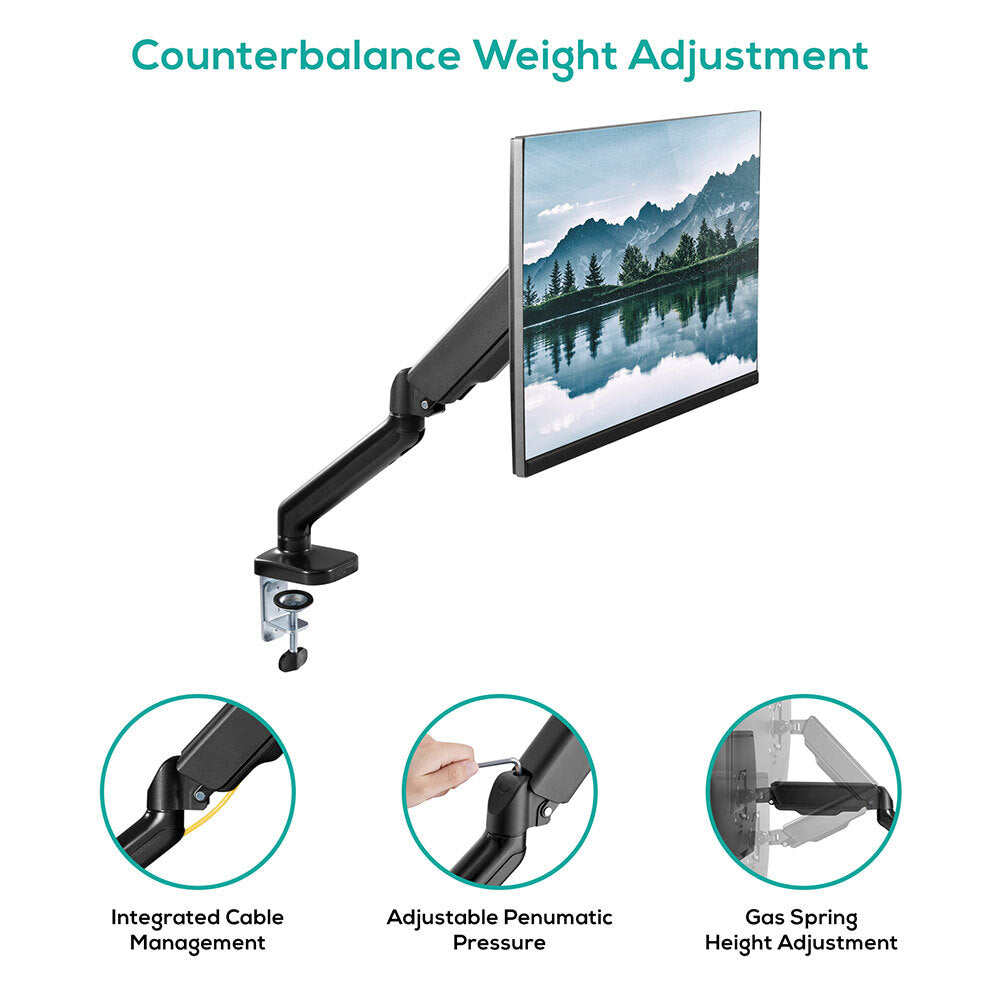 Activiva 17-32 Inch Single Monitor Gas Spring Arm - Heavy Duty Steel Desk Mount for Computer Screens - Perfect for Home Office, Gaming Setup & Workspace Ergonomics