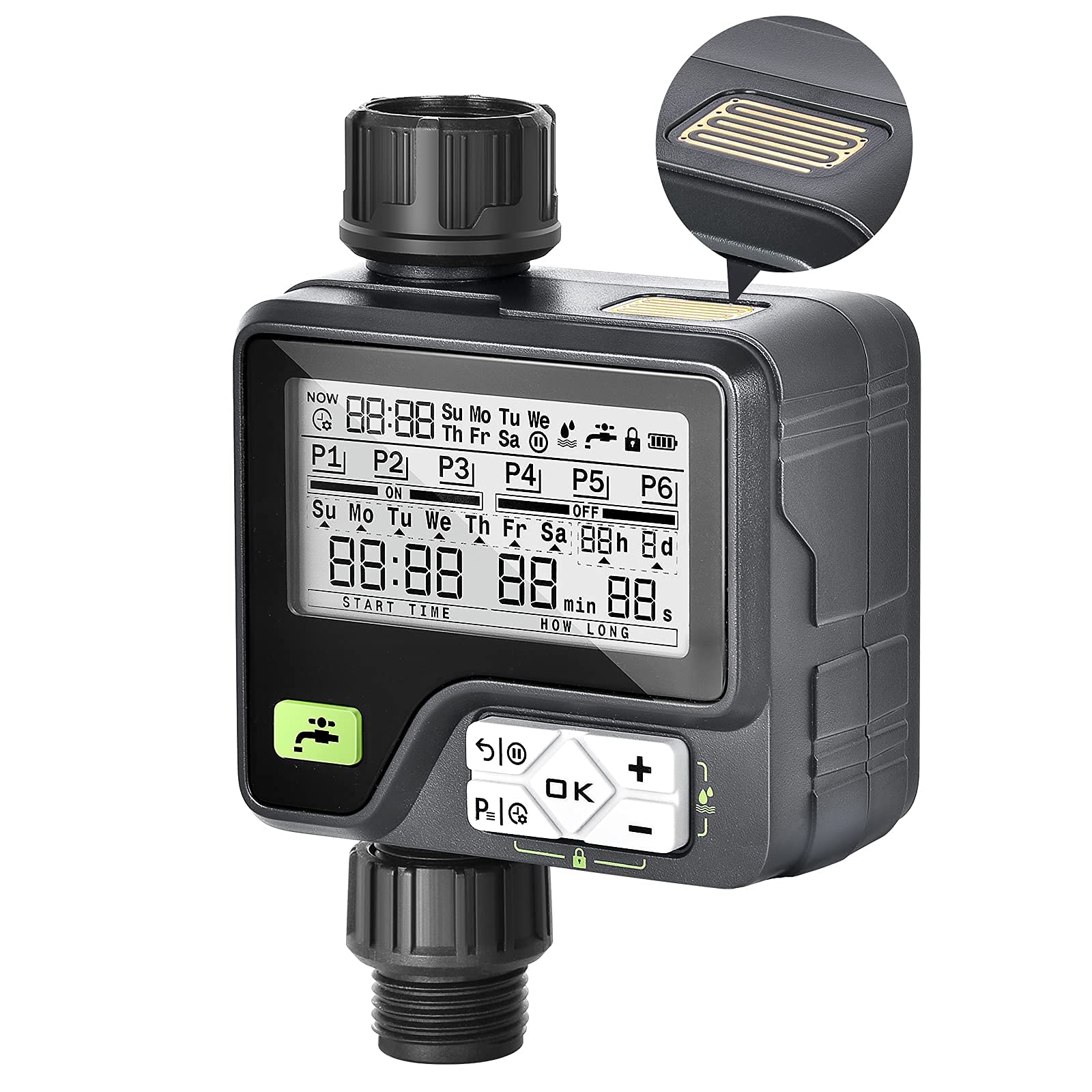Smart Sprinkler Timer with Rain Sensor - 6 Irrigation Modes, Manual/Automatic/ Rain Delay Watering System for Garden, Lawn & Outdoor Plants - Perfect for Efficient Watering & Conservation