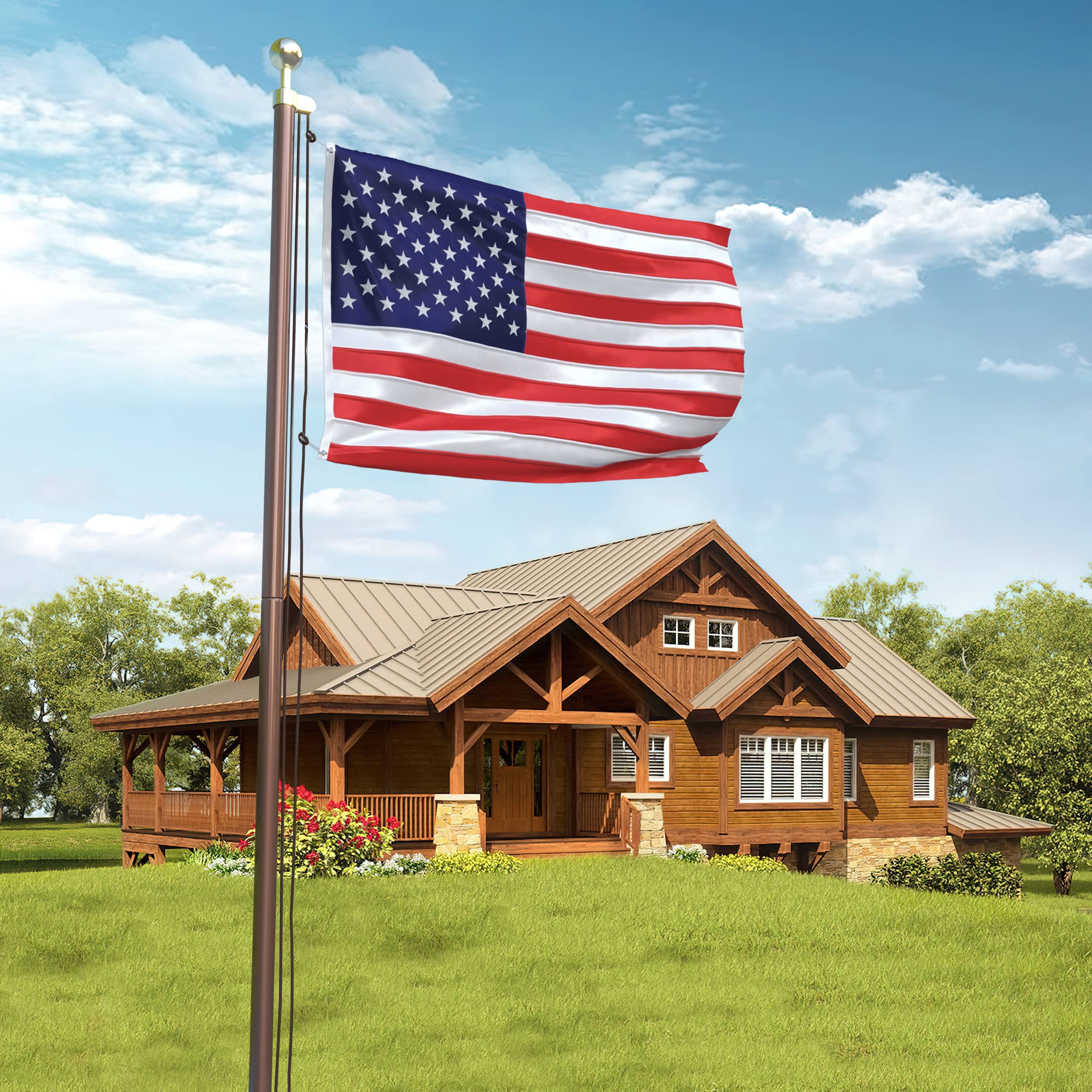 18FT Heavy Duty US Steel Flag Pole Kit for Outdoors - All American Inground Flagpole with 4x6 Embroidered Flag - Perfect for Residential House Porch, Commercial Buildings & Patriotic Events - Made in USA