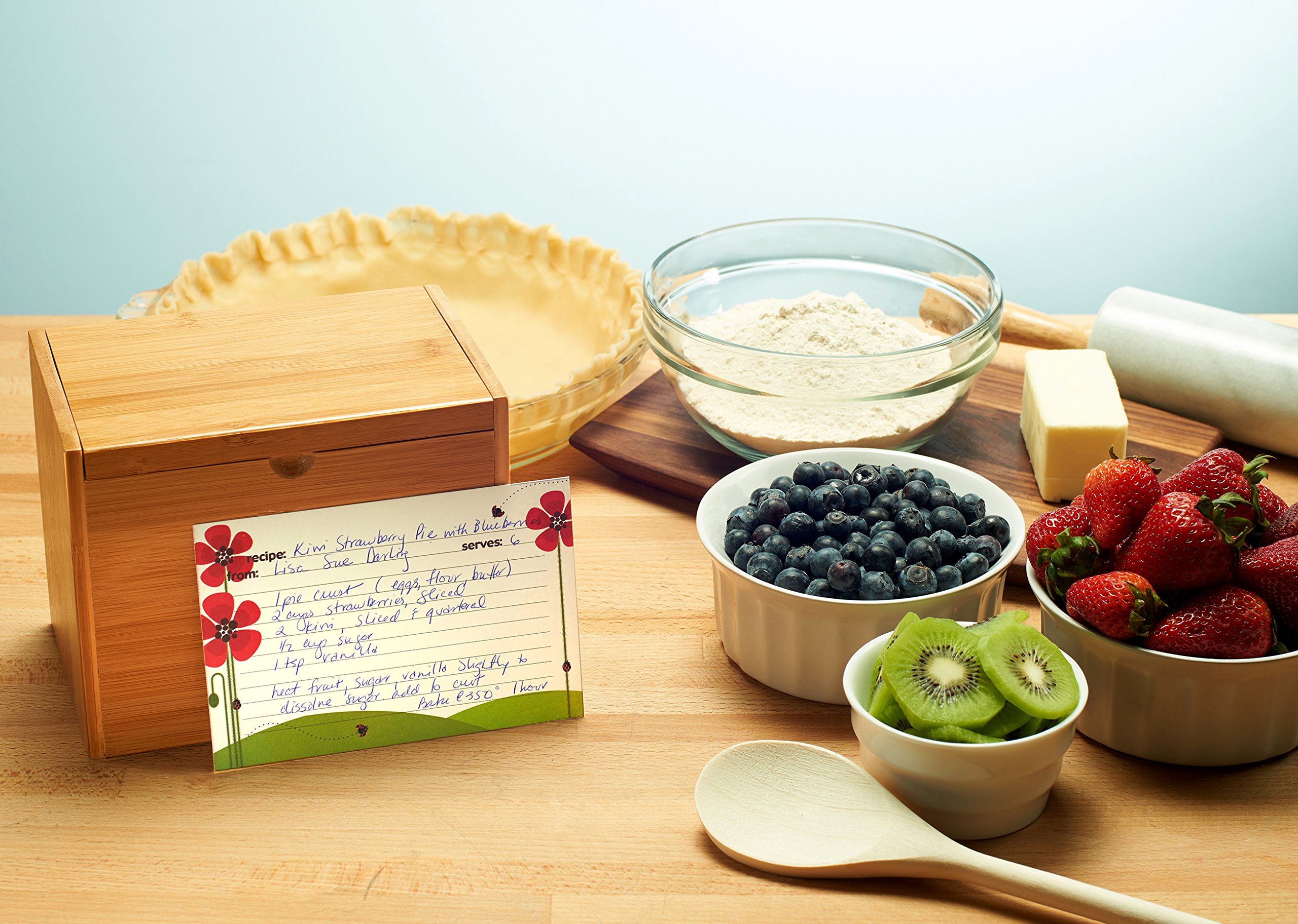 Meadowsweet Kitchens Bamboo Recipe Card Box - Organize & Store Recipe Cards - Perfect for Home Chefs & Cooking Enthusiasts