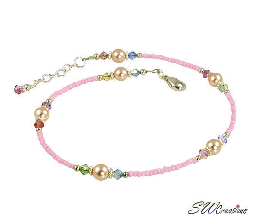 Pink Peach Pearl Beaded Anklet for Women - Elegant Adjustable Ankle Bracelet with Freshwater Pearls - Perfect for Beach, Wedding, Summer Outfits & Boho Style Accessories